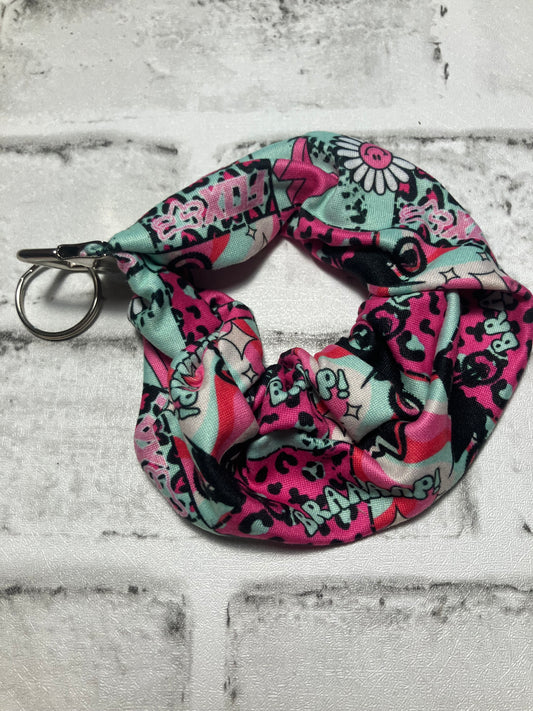 Teal and pink raving scrunchie keychain