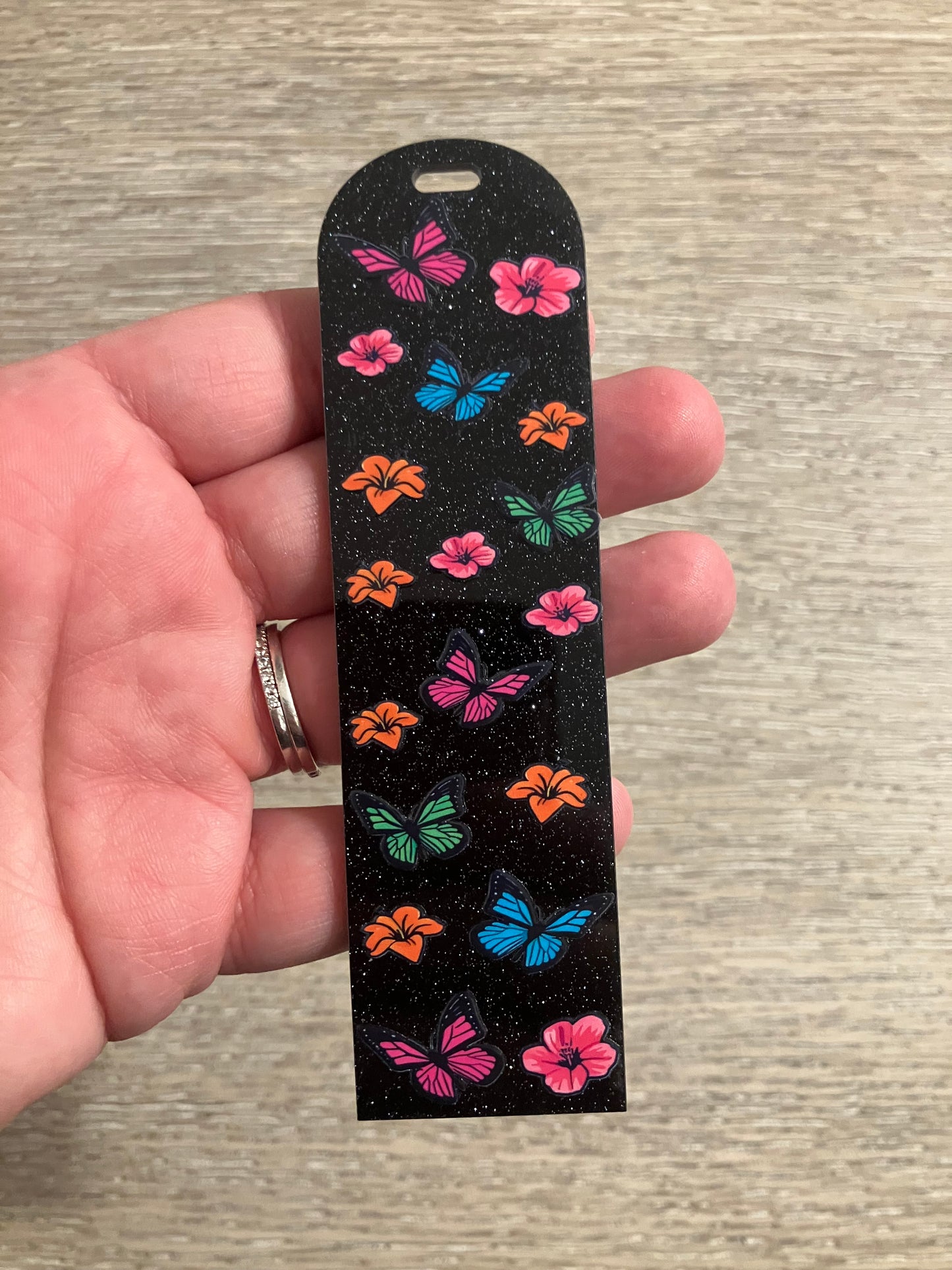 Black with bright floral bookmark
