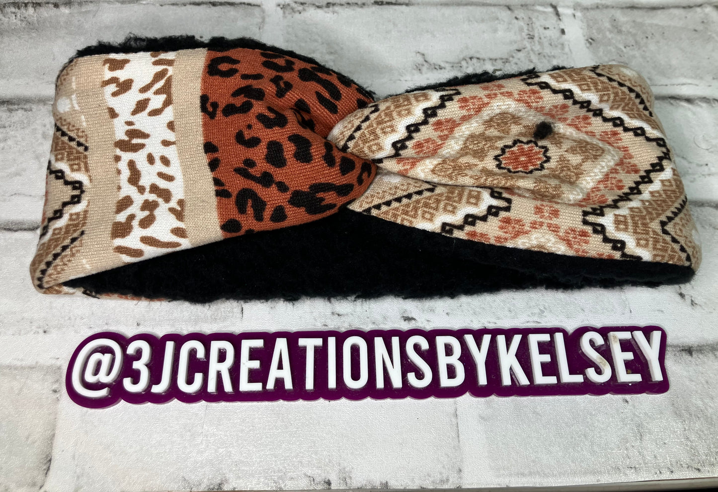 Brown Aztec adult ear warmers