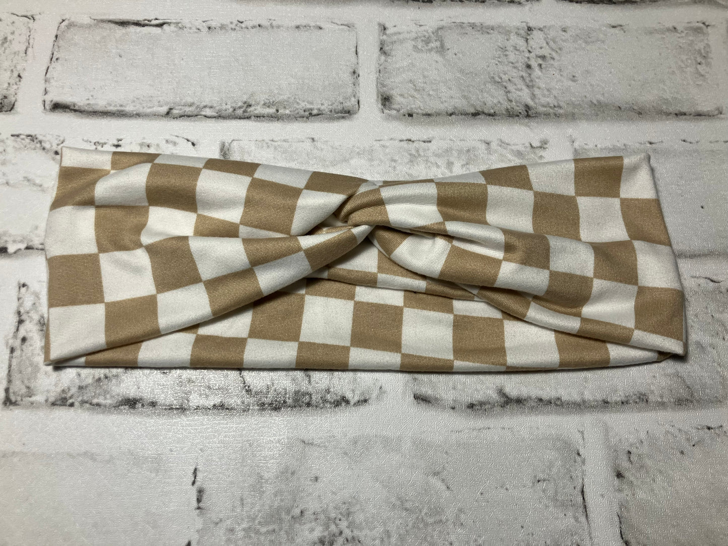 Tan checkered adult headbands
