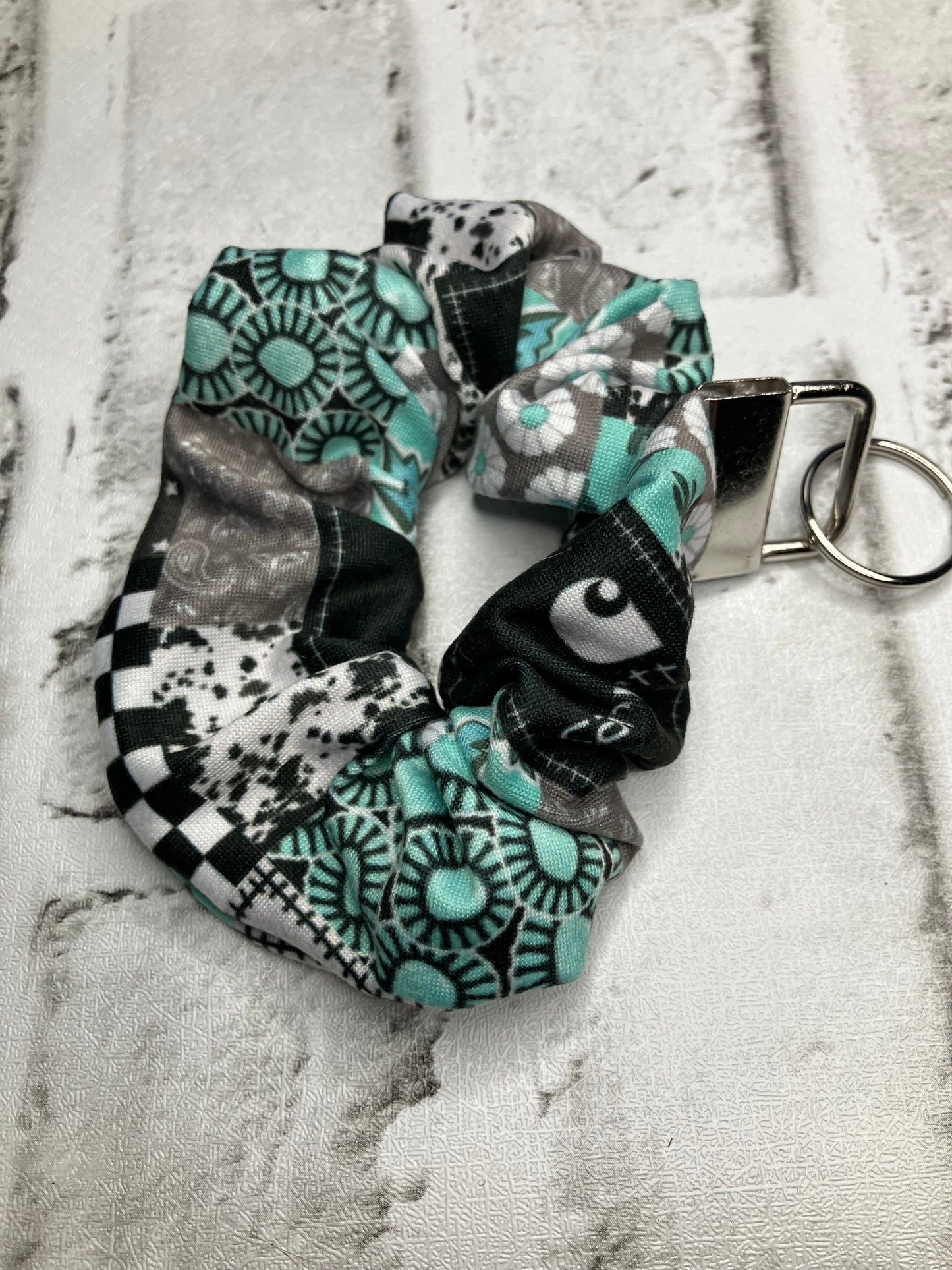 Teal workwear scrunchie keychains