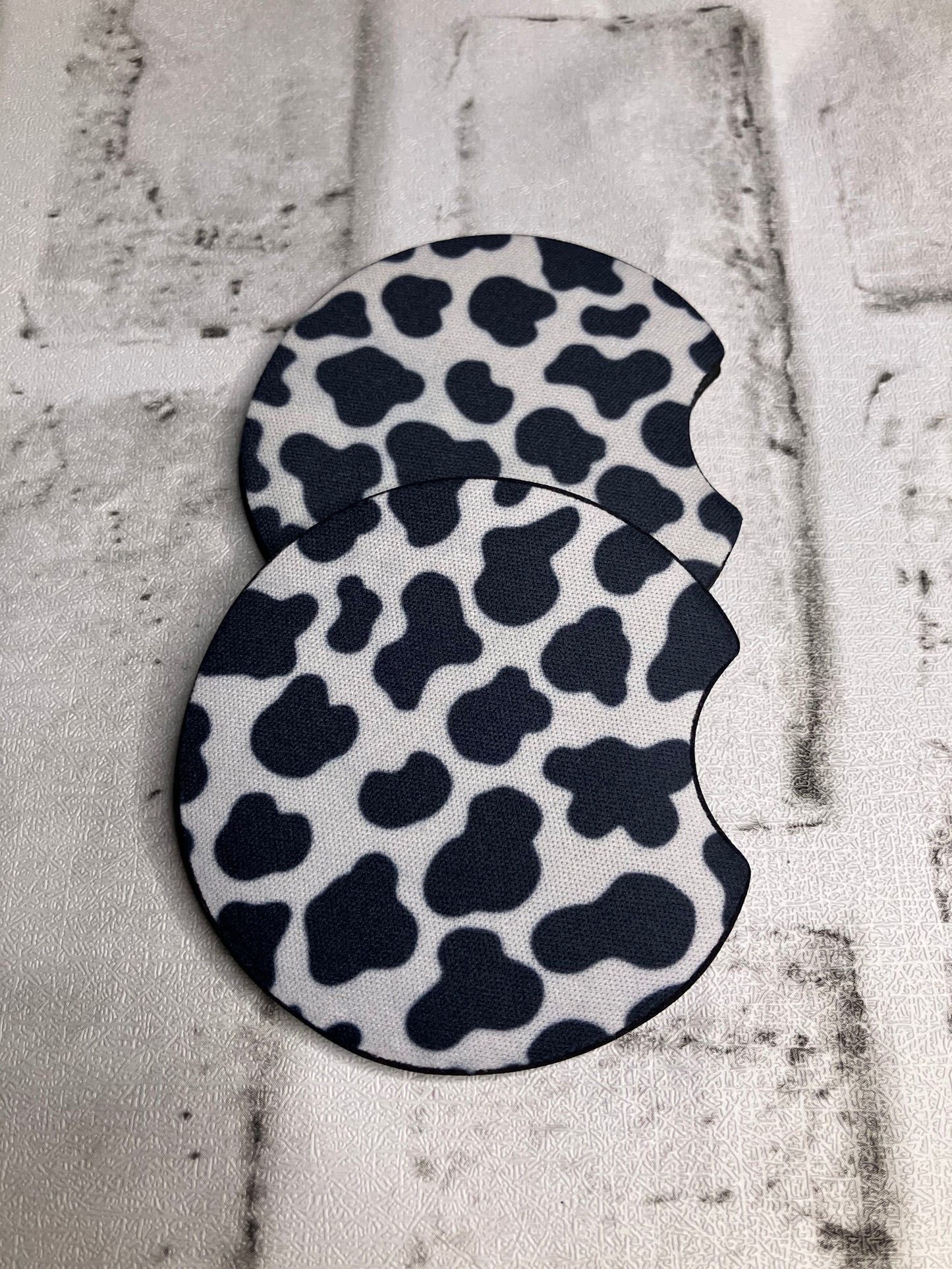 Black cow car coasters