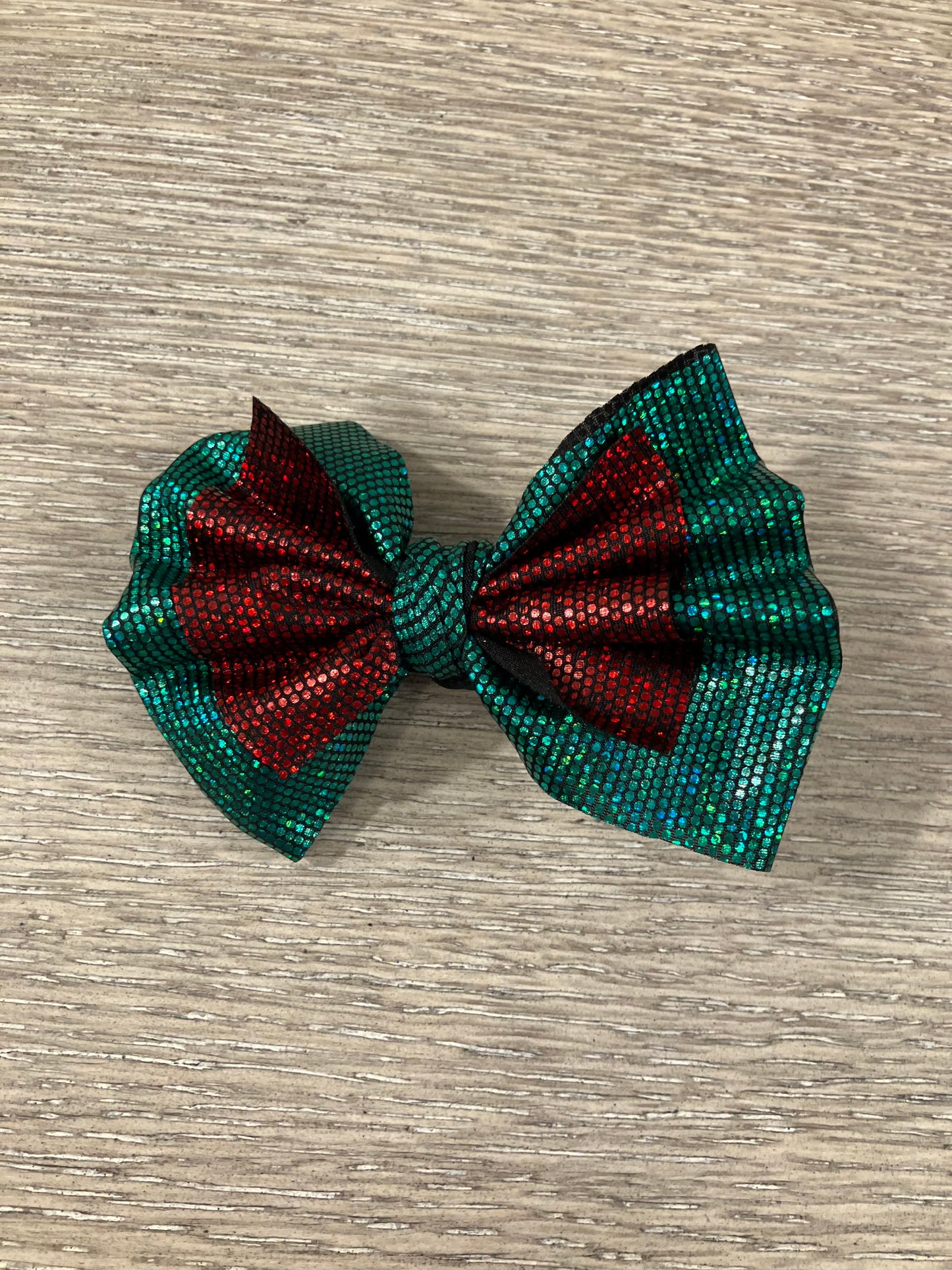 Green red holographic clip bow