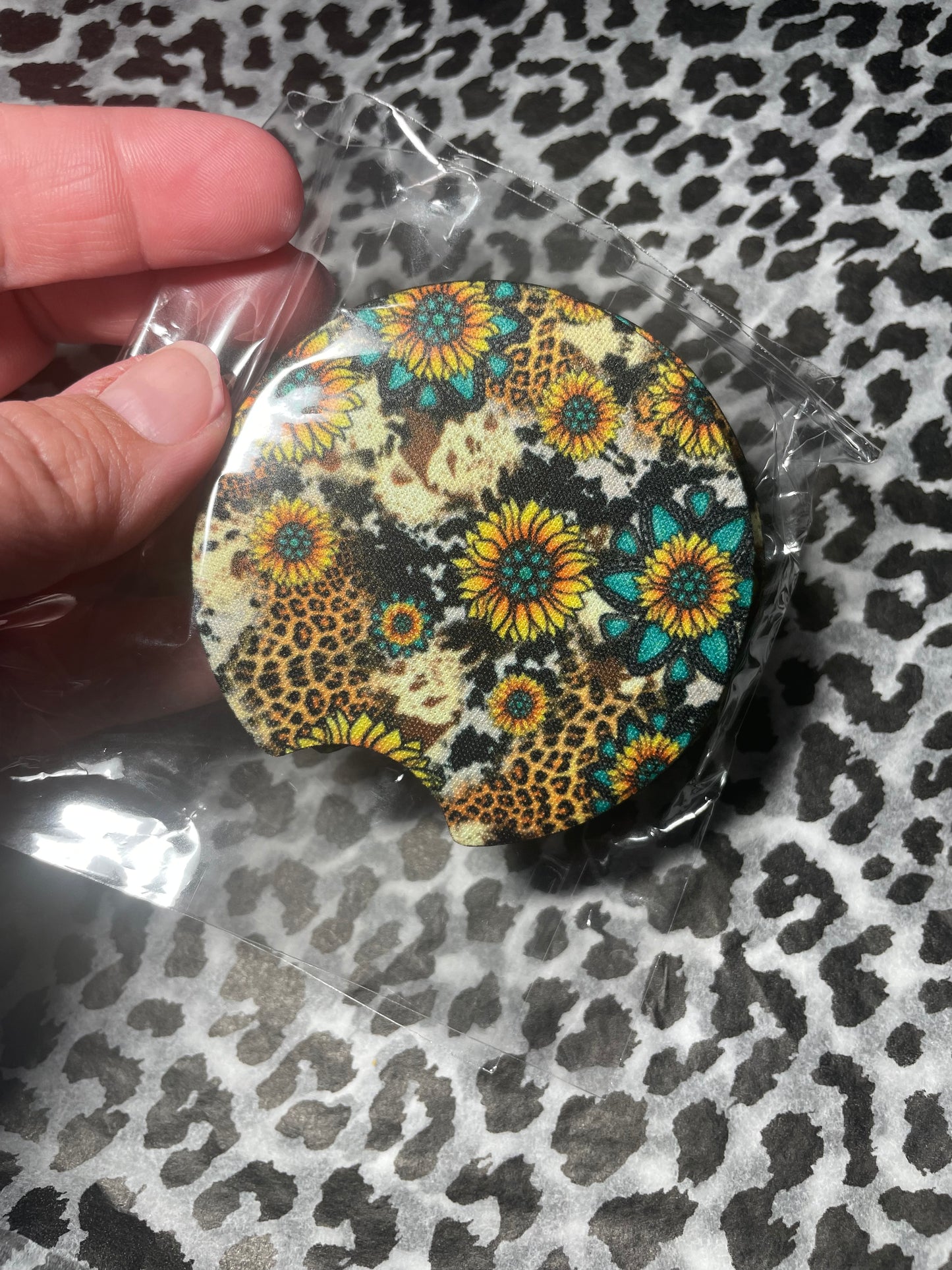 Sunflower turquoise car coasters