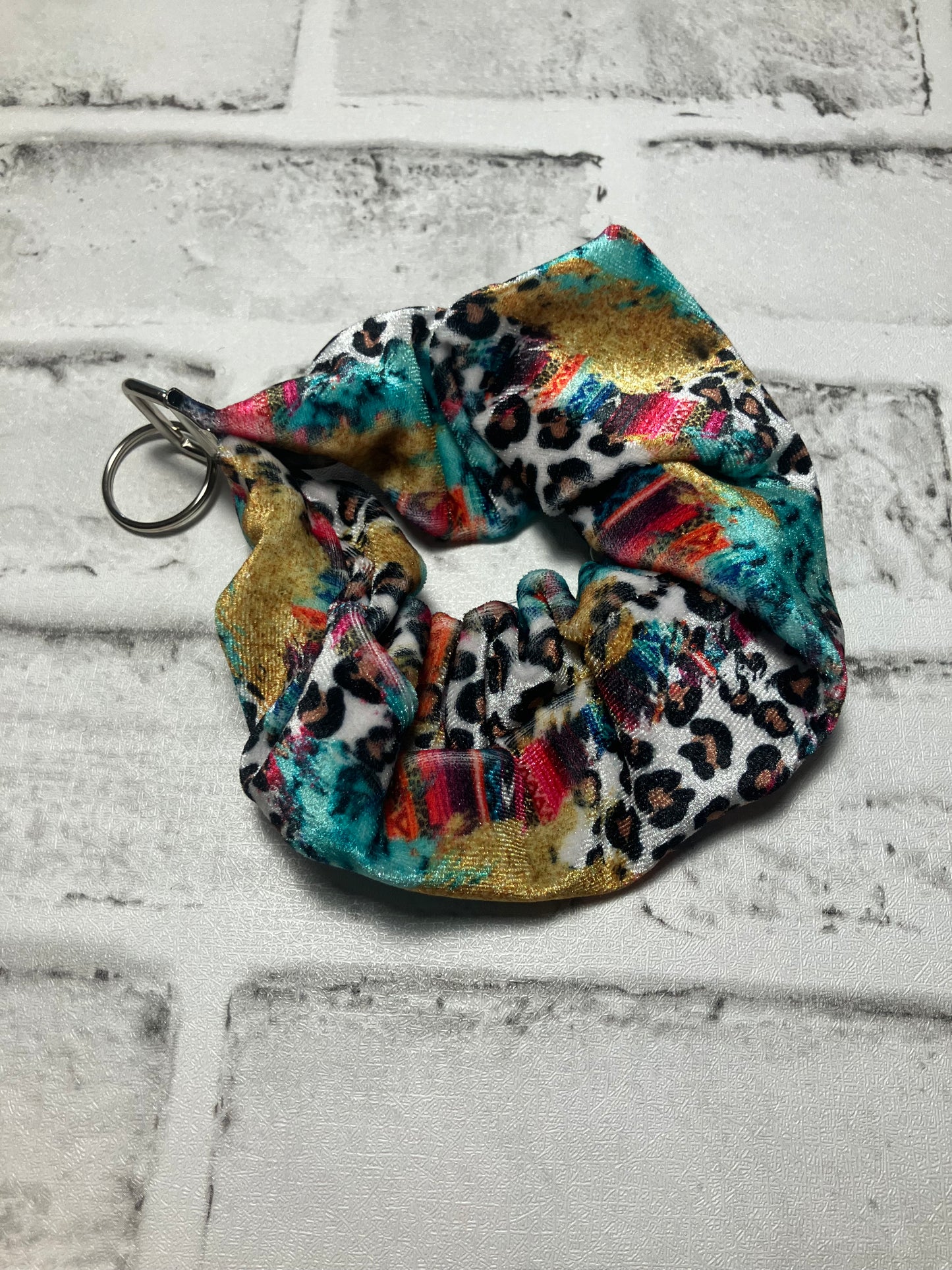 Leopard serape velvet scrunchie keychain