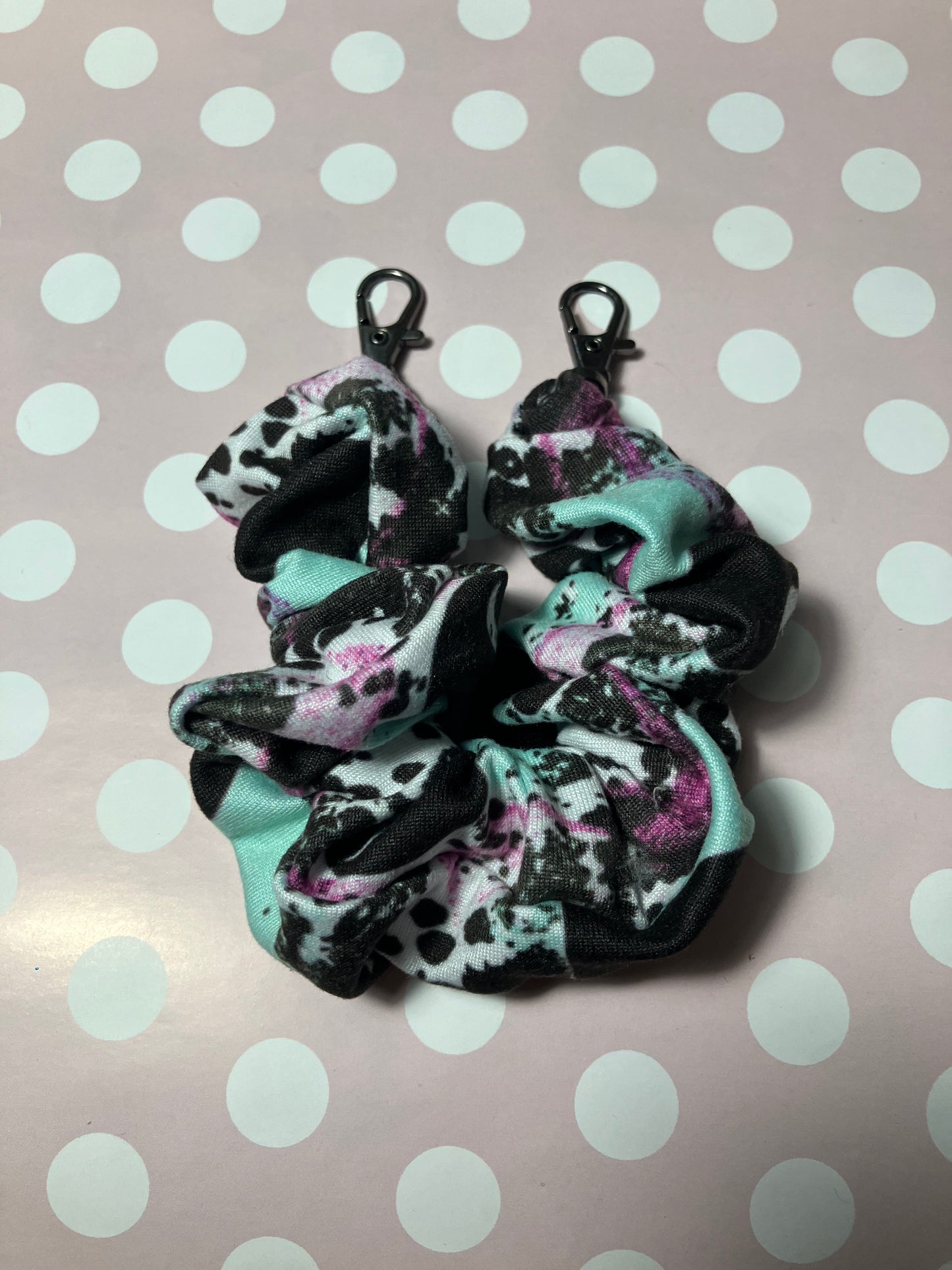 Teal purple cow phone scrunchie holder