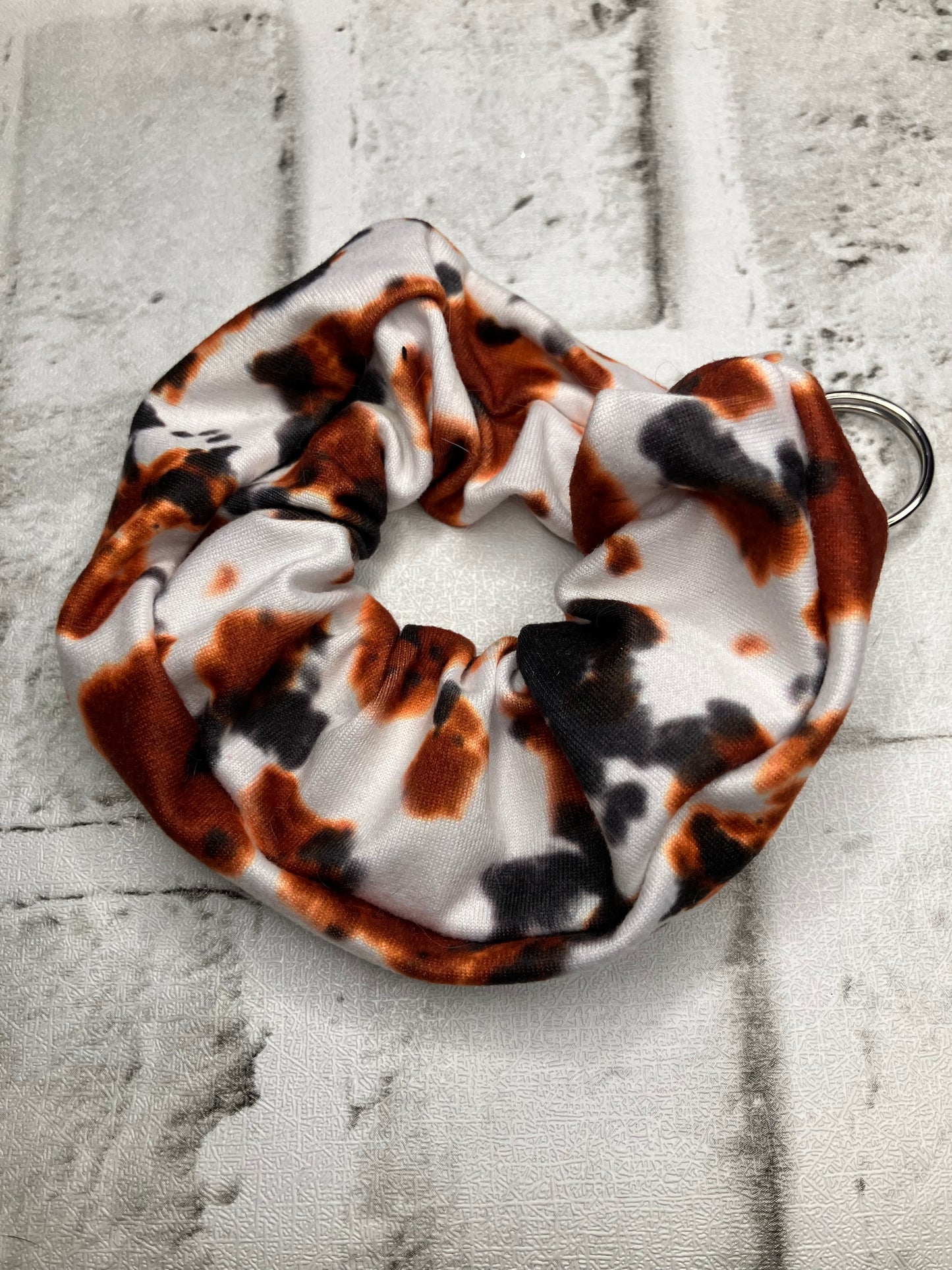 Brown black cow scrunchie keychains