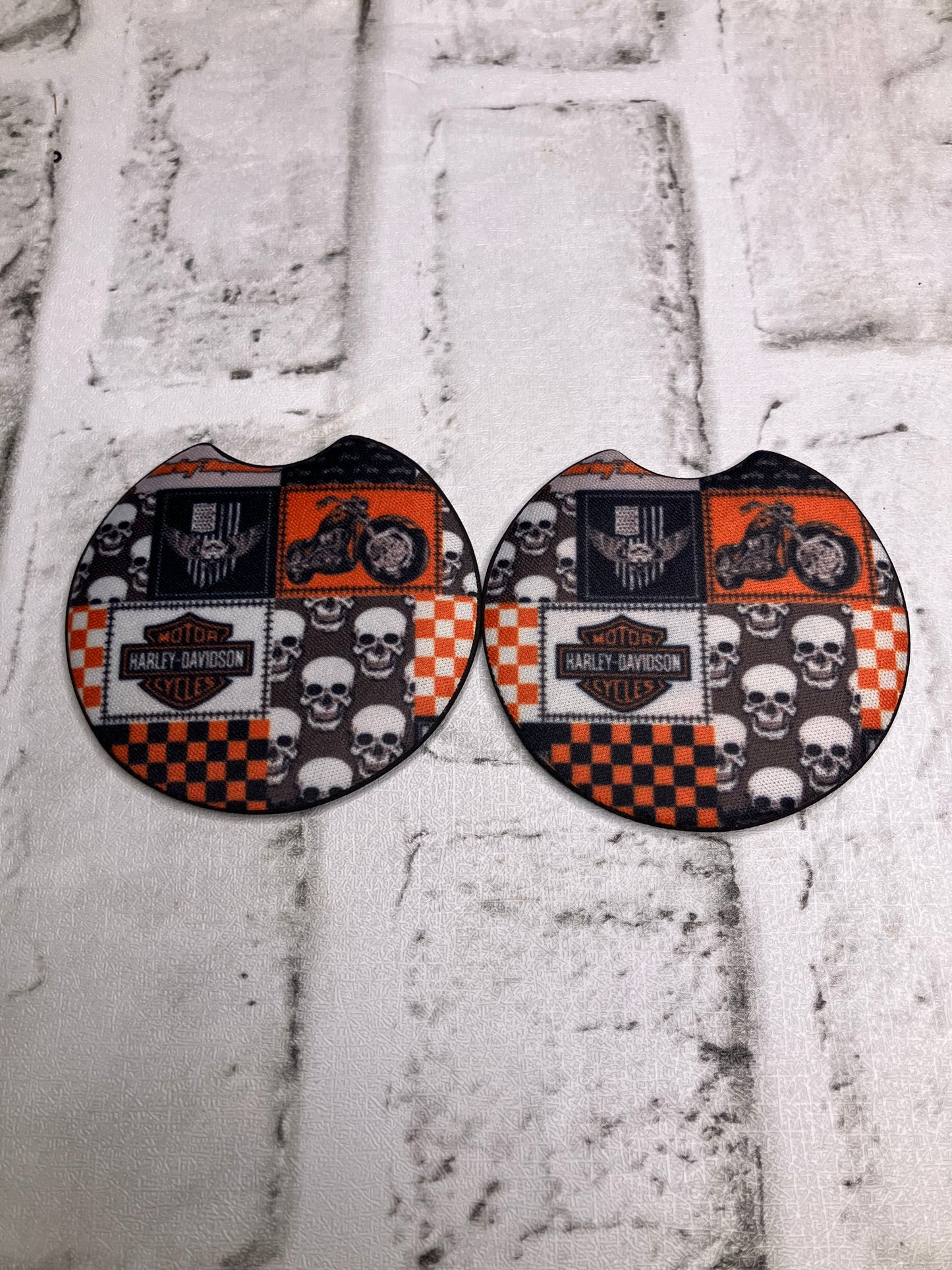 Orange motorcycle car coasters