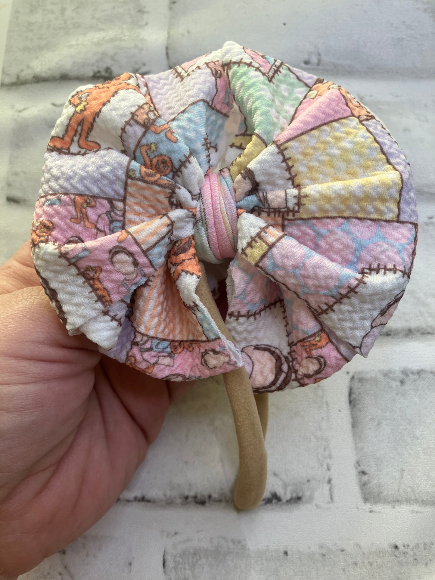Pastel Rachel patchwork nylon bow