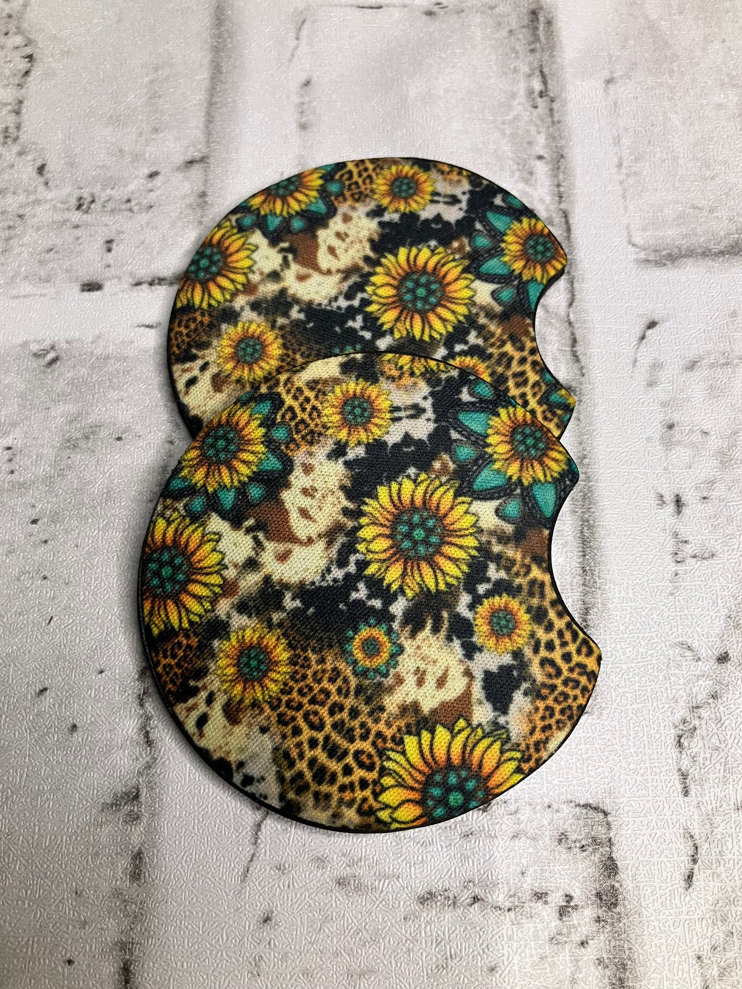 Sunflower turquoise car coasters