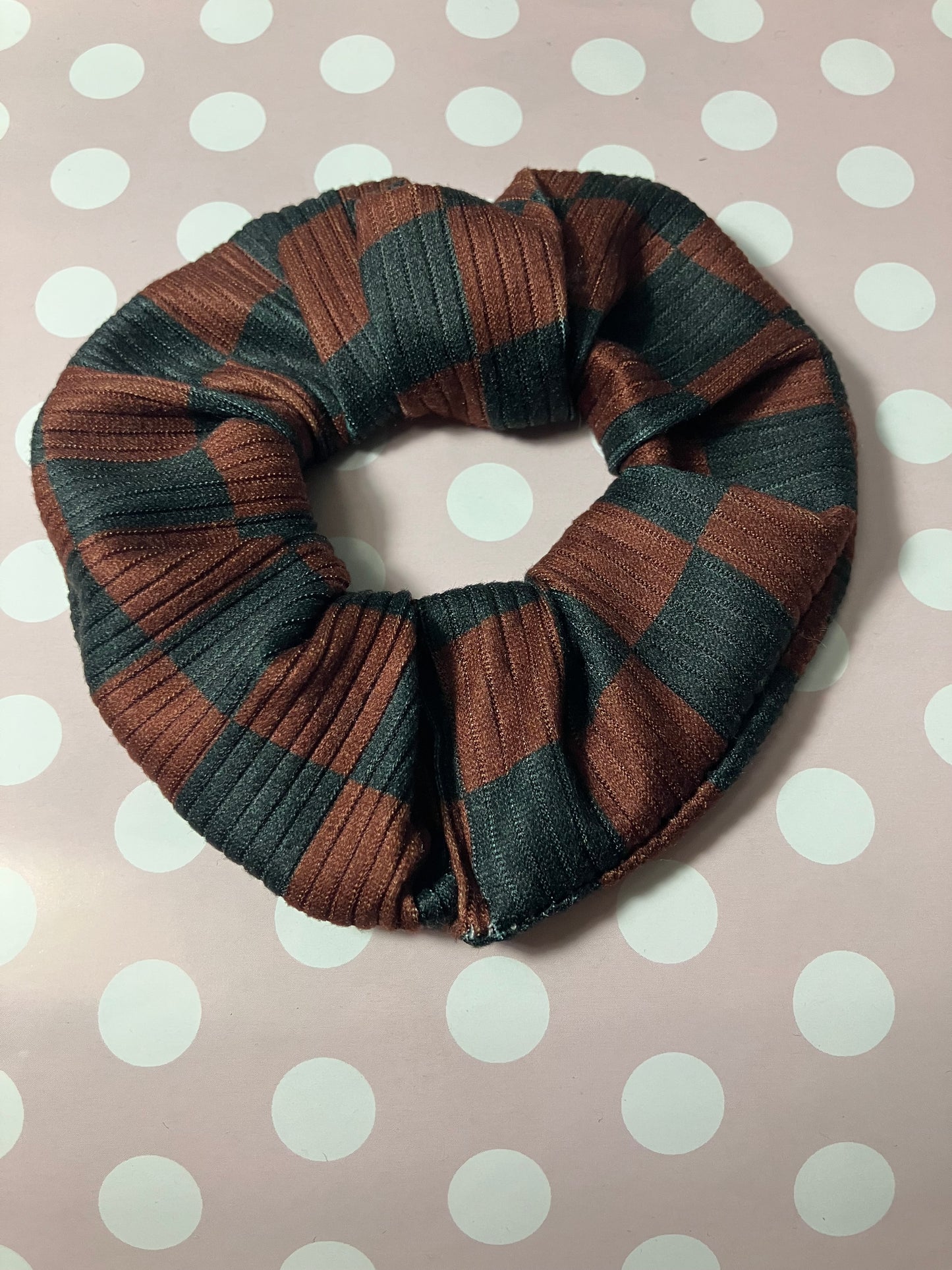 Black brown checkered scrunchies