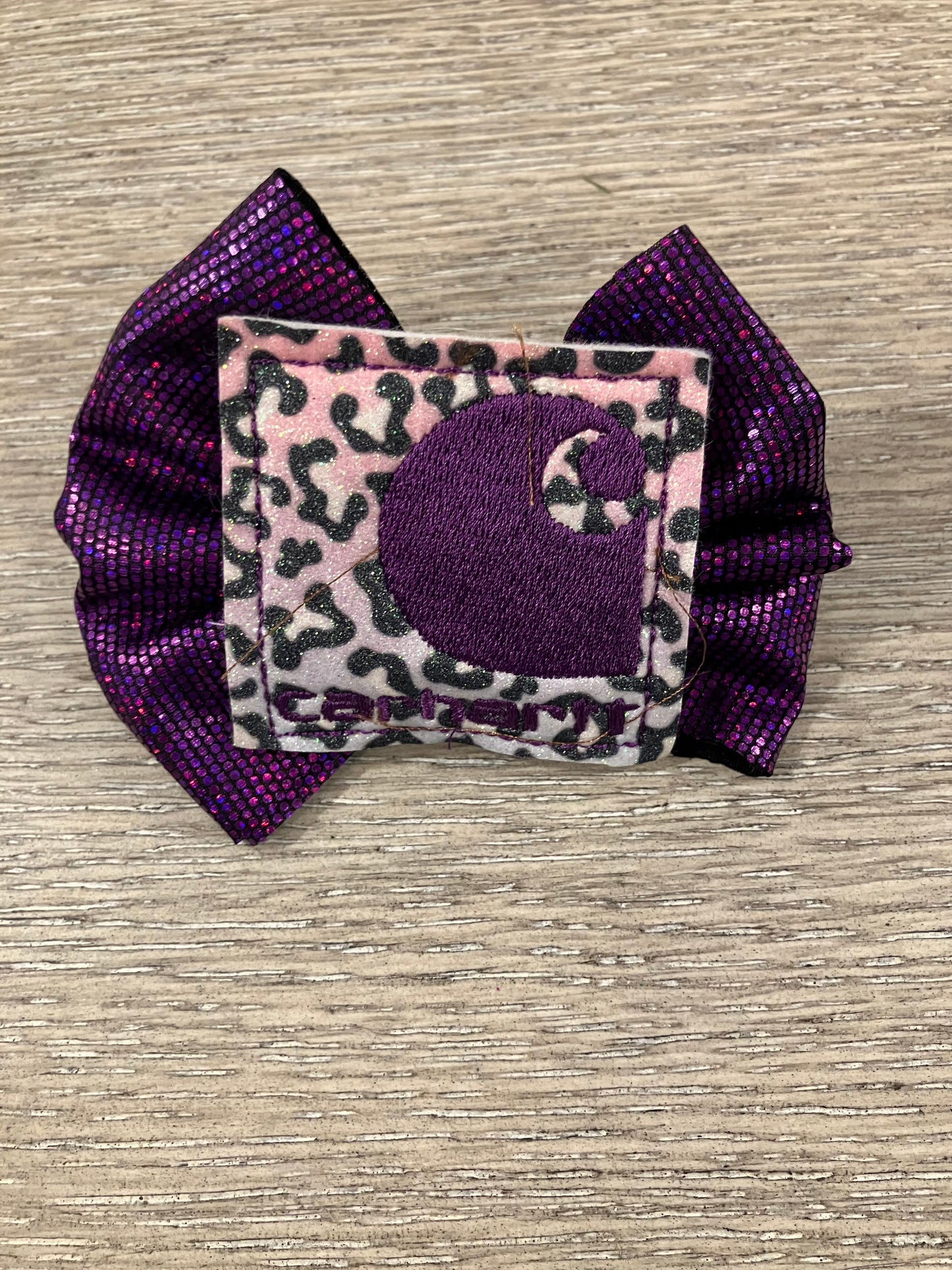 Purple holo leopard workwear clip bow