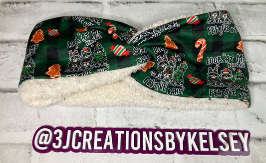 Raccoon all festive and shit adult ear warmers