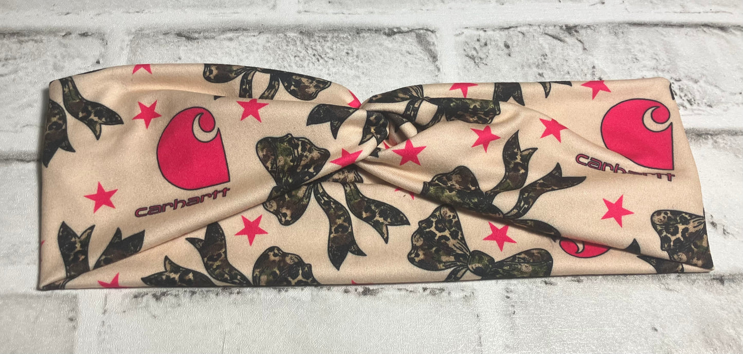 Camo bow pink workwear child ear warmers