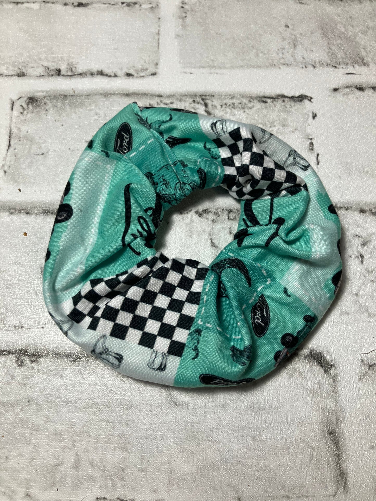 Teal patchwork scrunchie