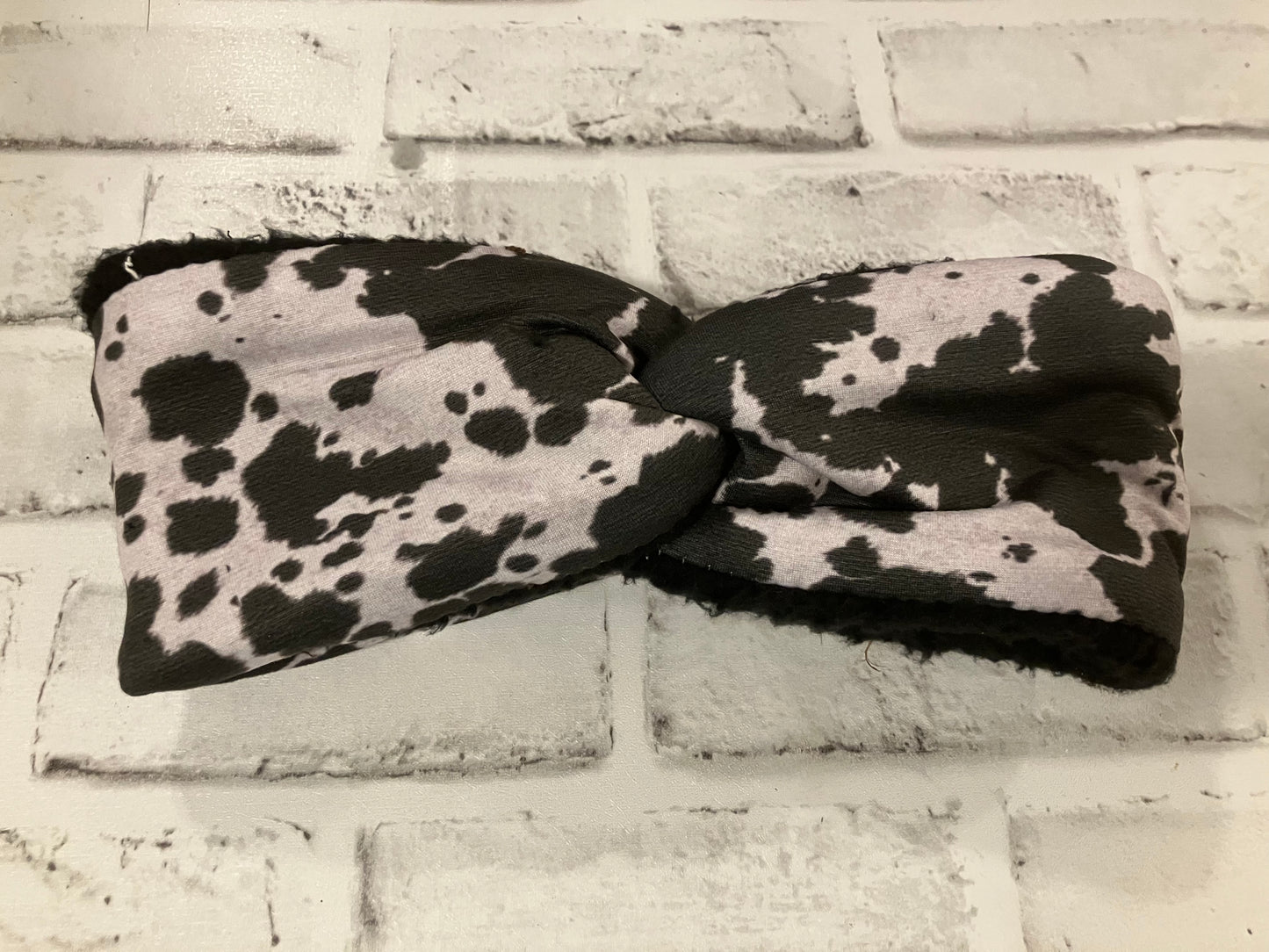 Black cow adult ear warmers