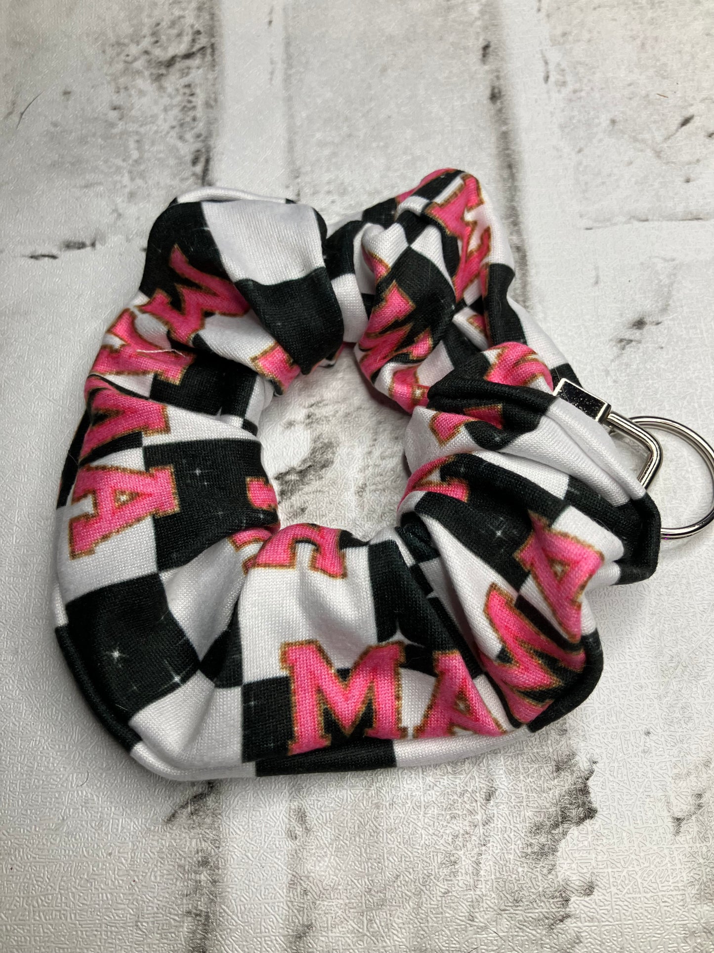 Mama checkered scrunchie keychains
