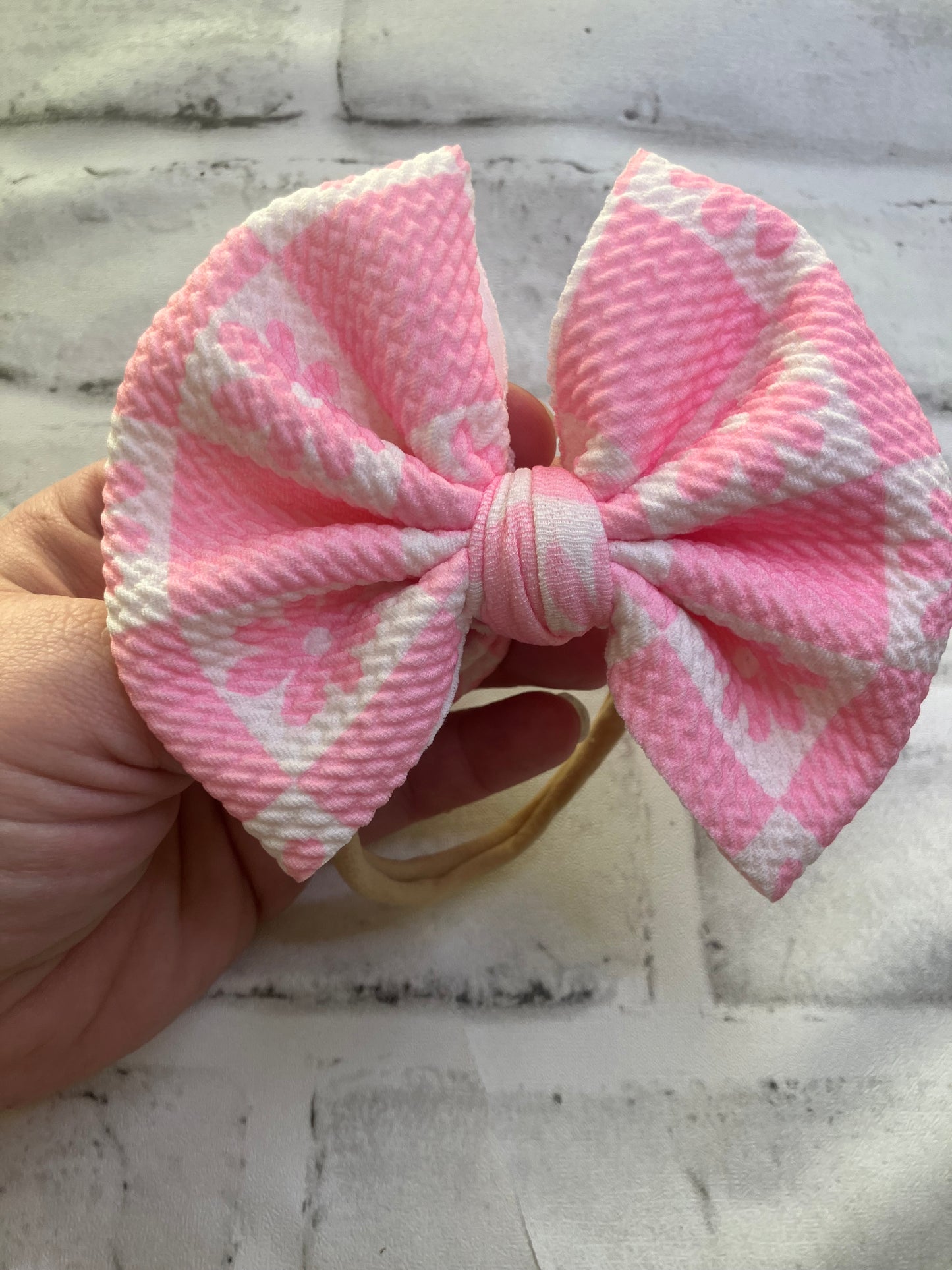 Pink flower nylon bow