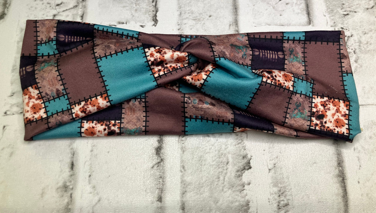 Teal patchwork off-road adult headbands