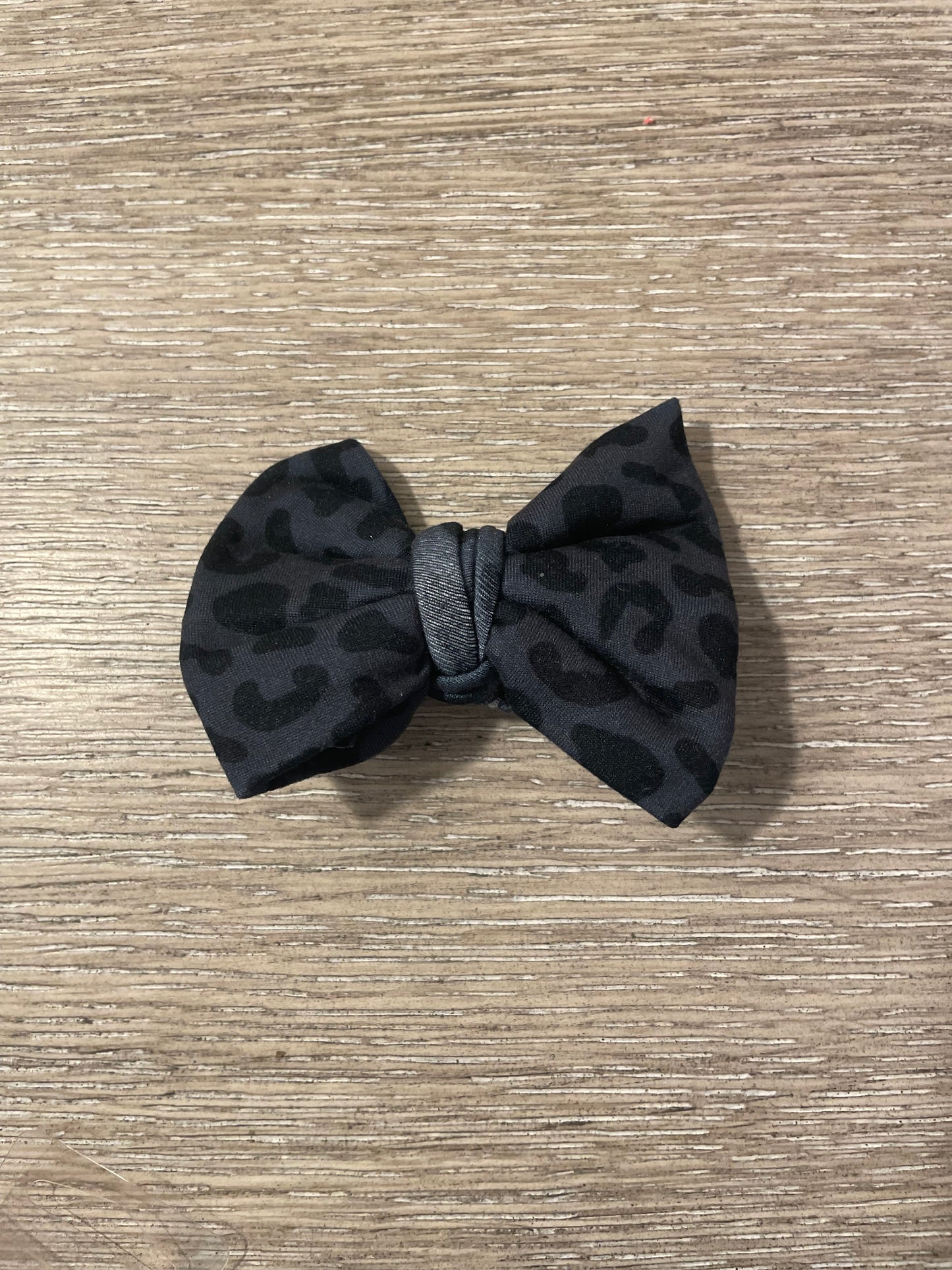 Black leopard clip bow