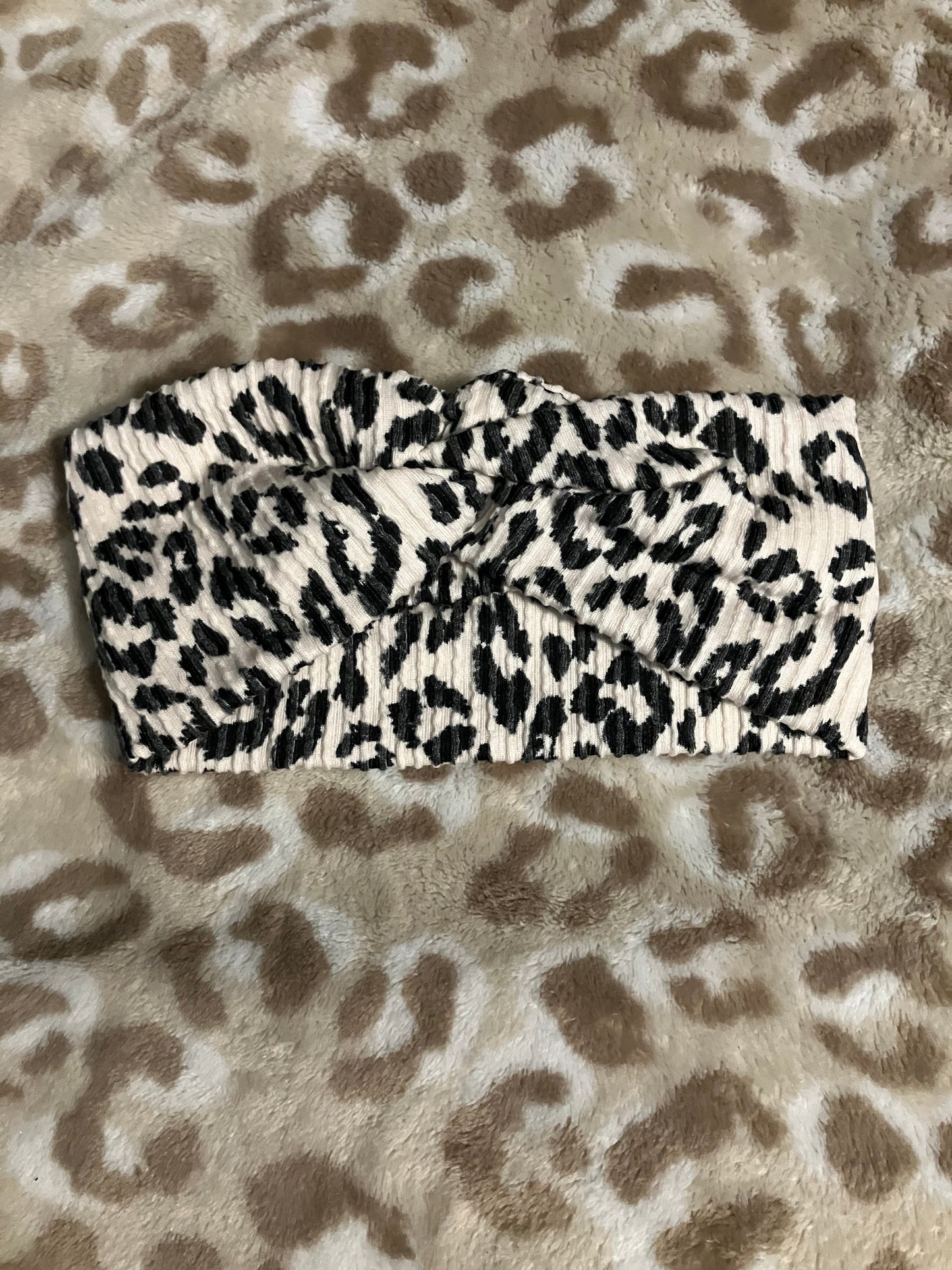 Beige leopard ribbed child headband