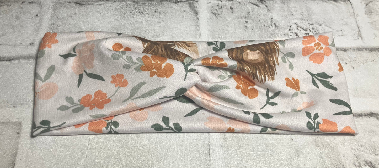 Highland cow floral adult headbands
