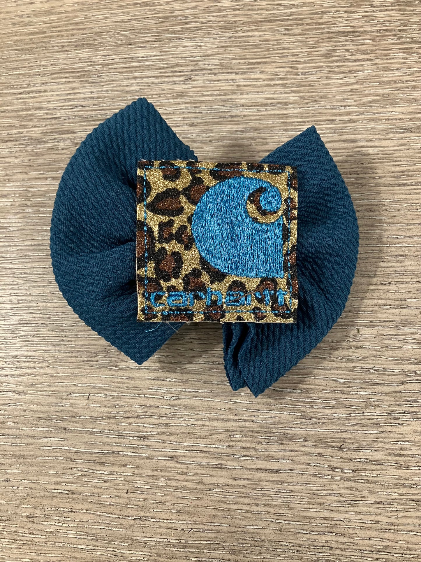 Blue leopard workwear clip bow