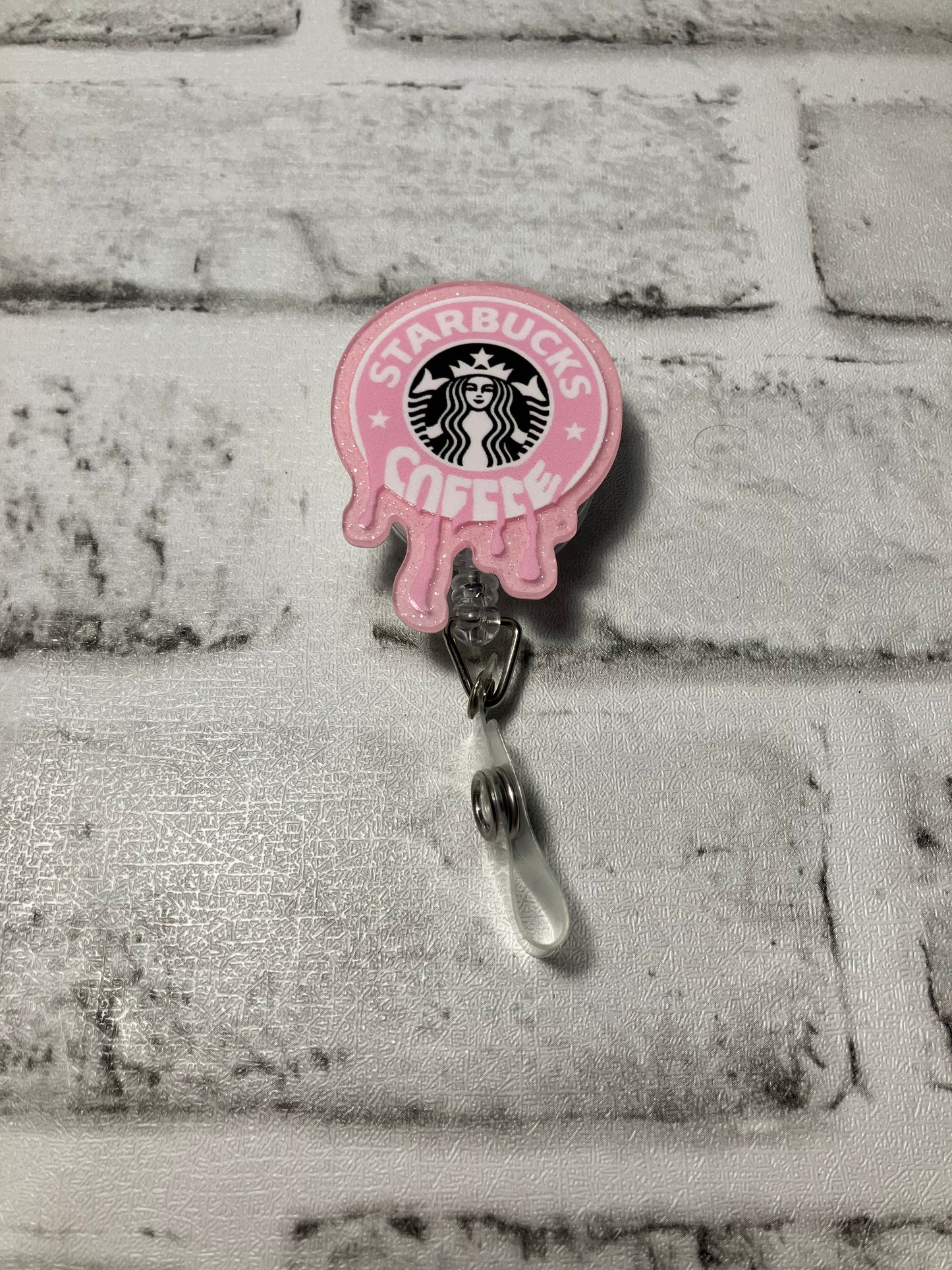 Pink coffee badge reel