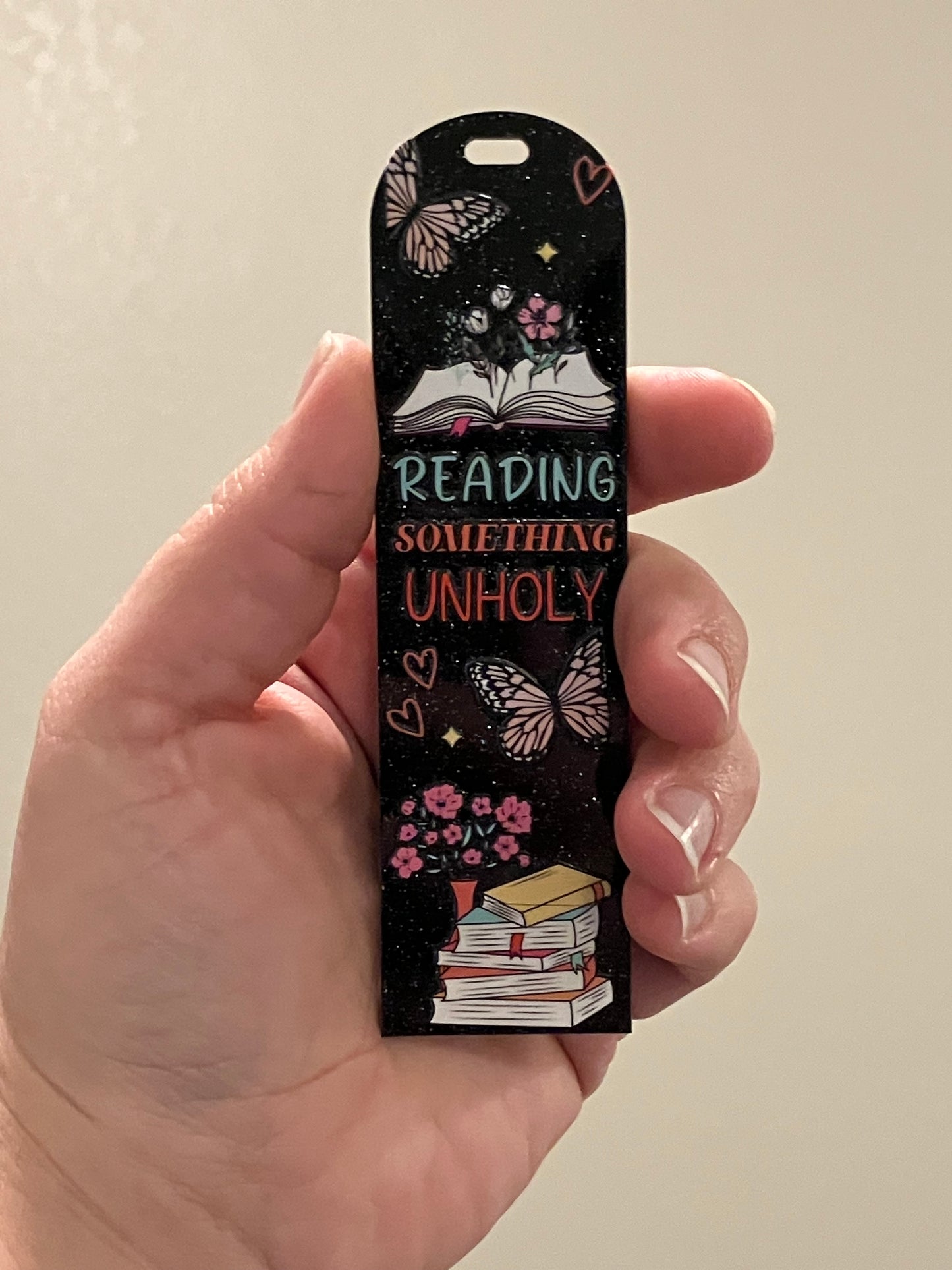 Reading something unholy black bookmark
