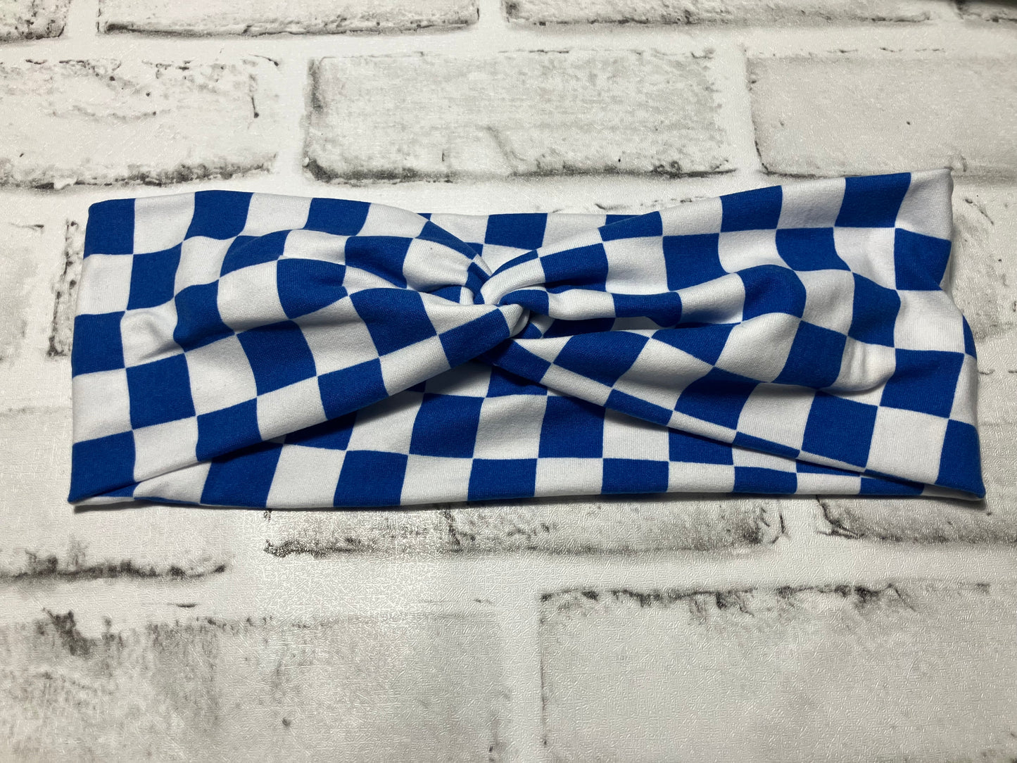 Blue checkered adult headbands