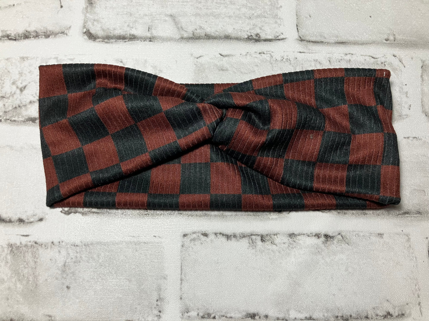 Black brown checkered child headbands