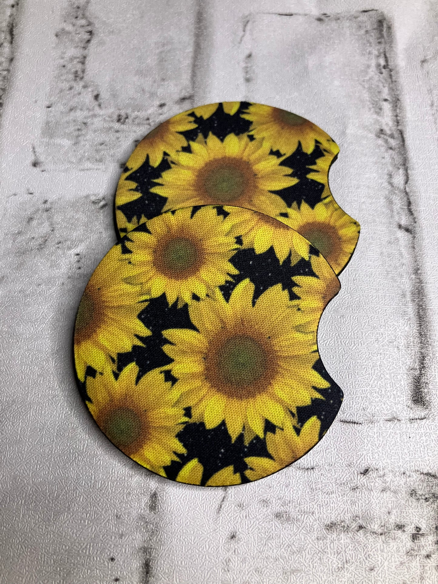 Black sparkle sunflower car coasters