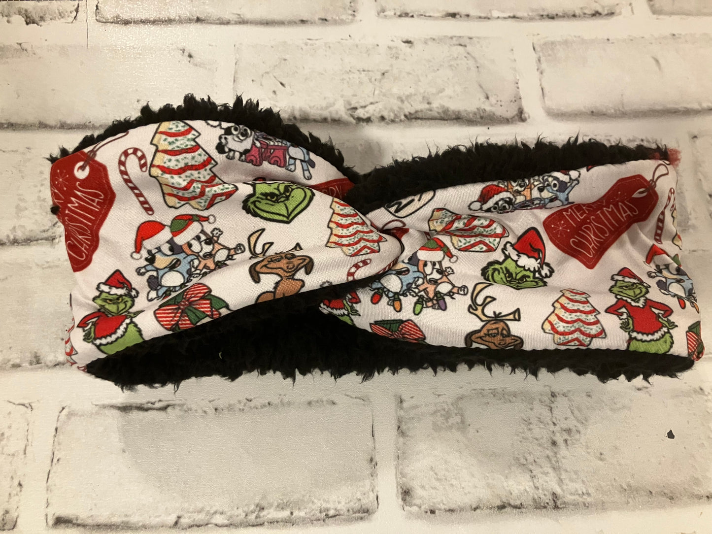 Christmas tree blue dog mean guy adult ear warmer black