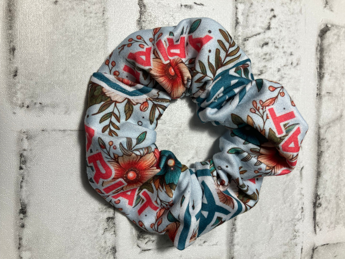 Blue floral blue collar scrunchies