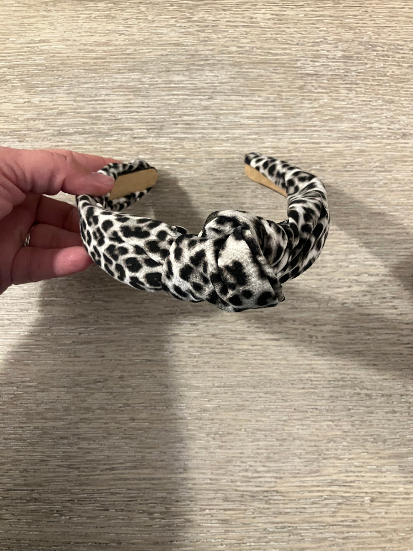 Gray leopard top knot headbands