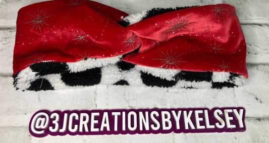 Velvet red cow adult ear warmer