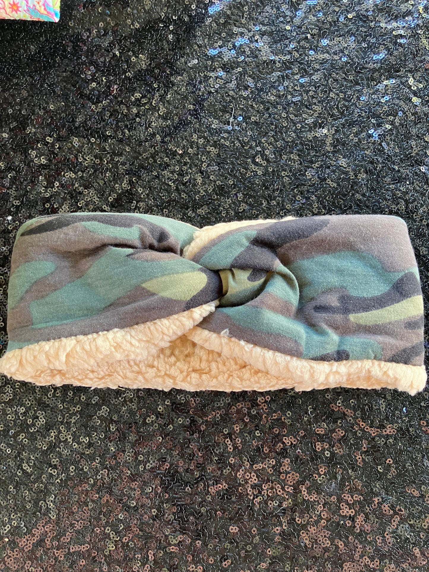 Camo with tan adult ear warmer