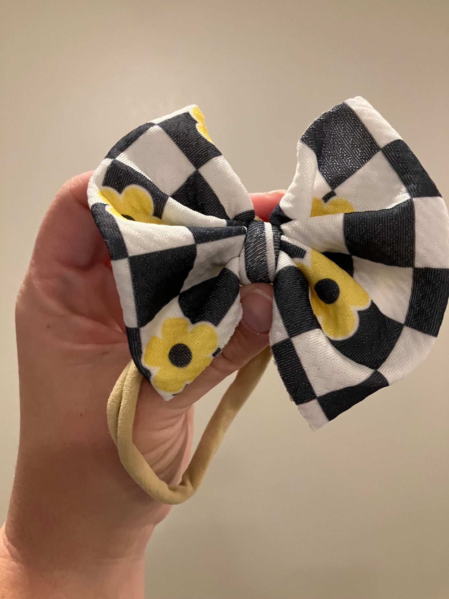 Yellow checkered nylon bows