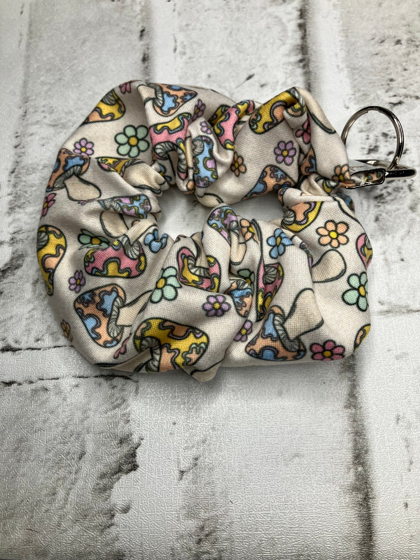 Colorful mushroom scrunchie keychain