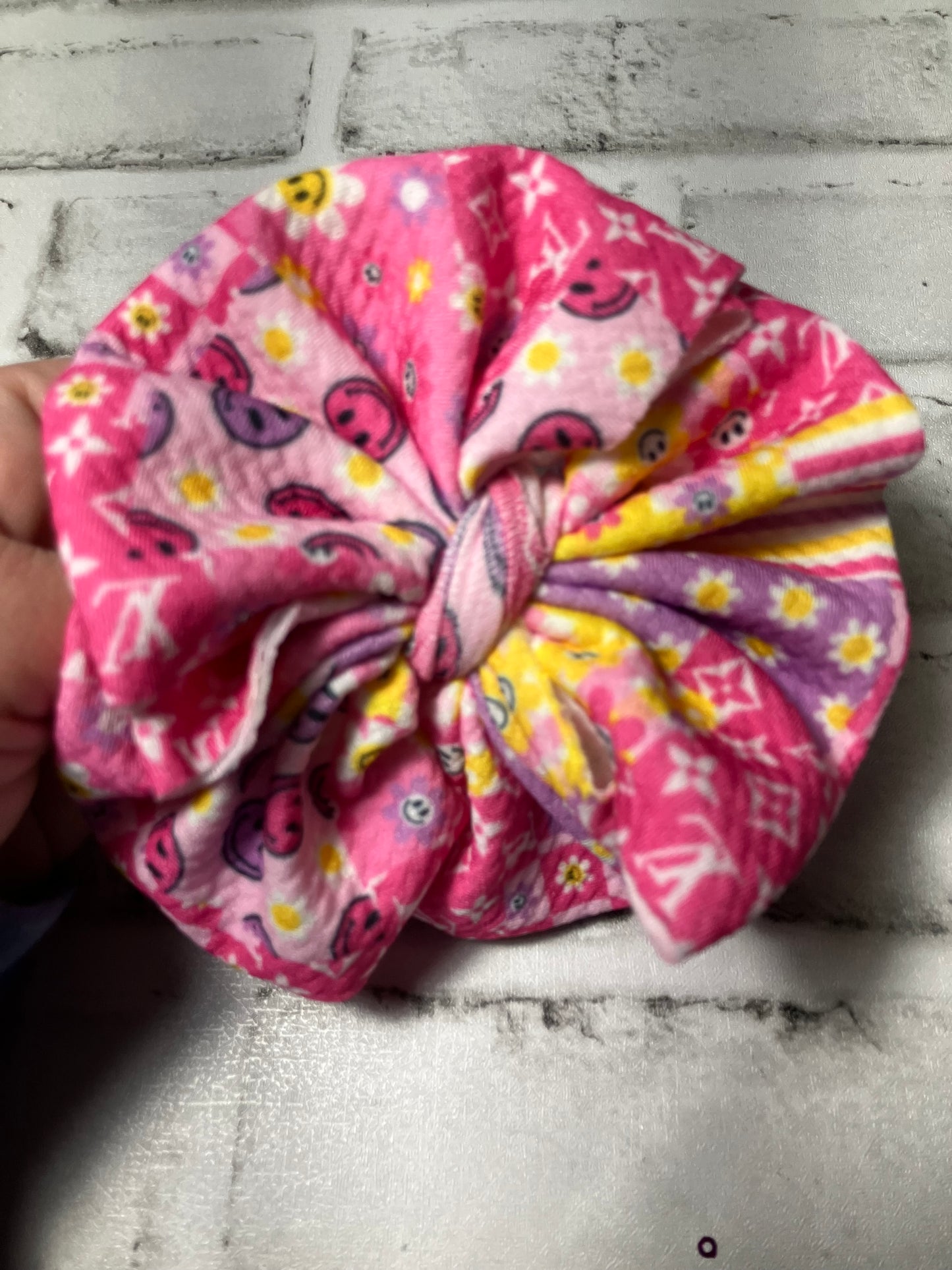 Smiley pink yellow high end clip bow