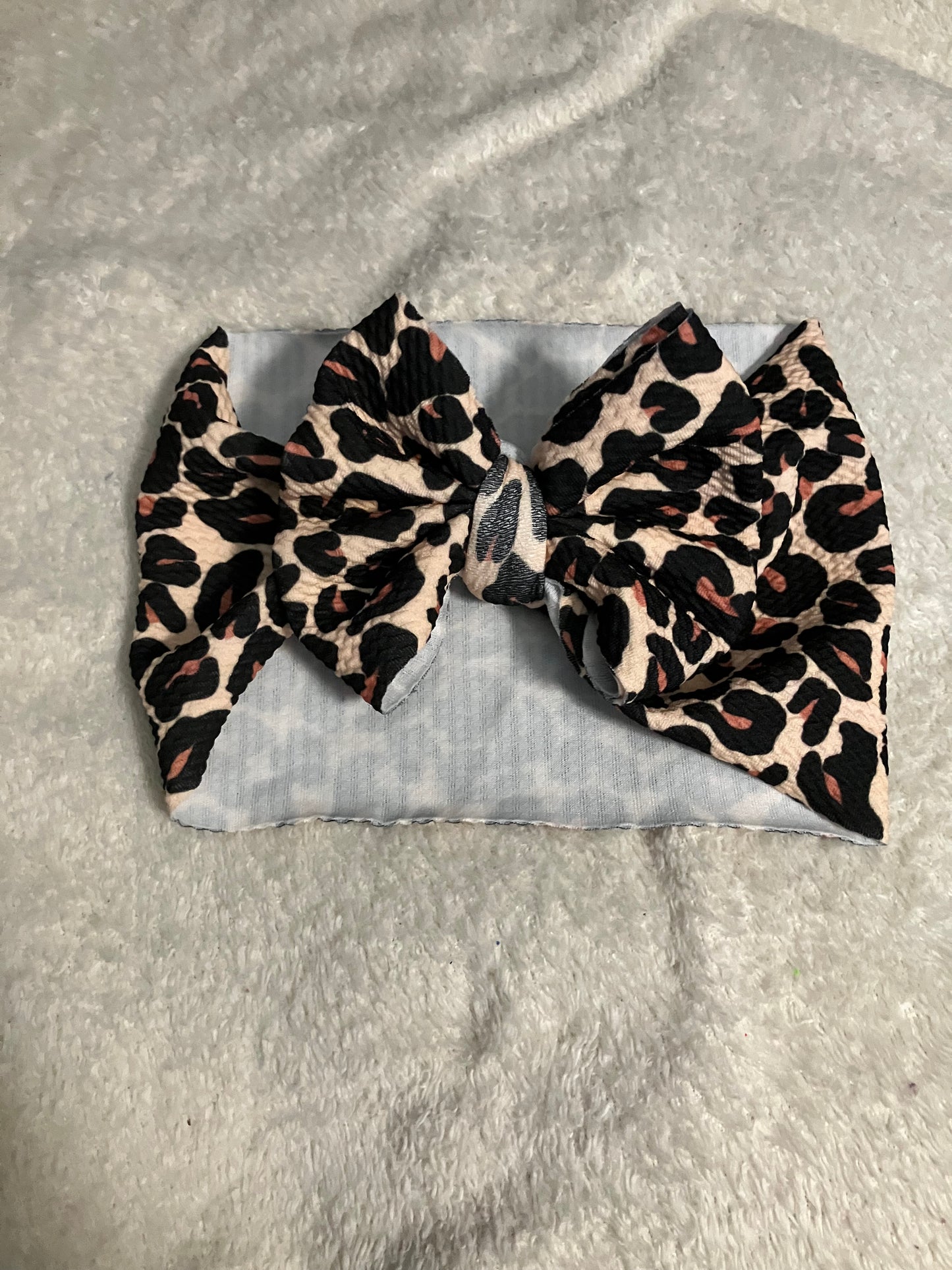 Leopard beige toddler bow wrap