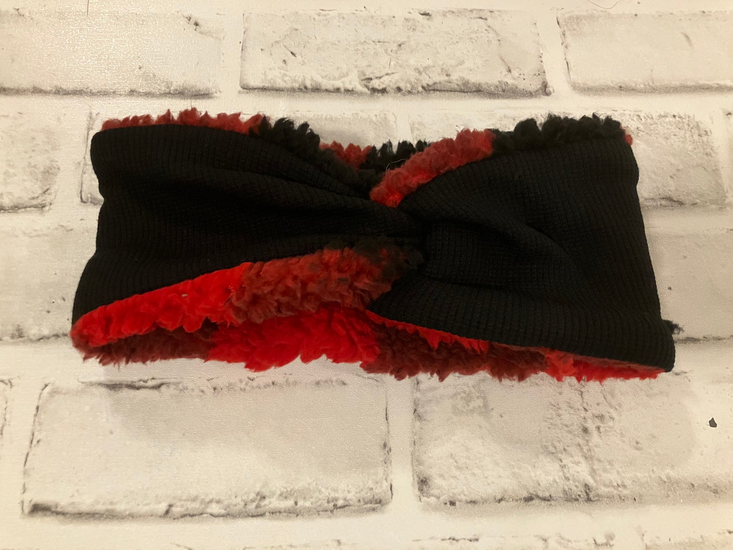 Black with buffalo plaid child ear warmer