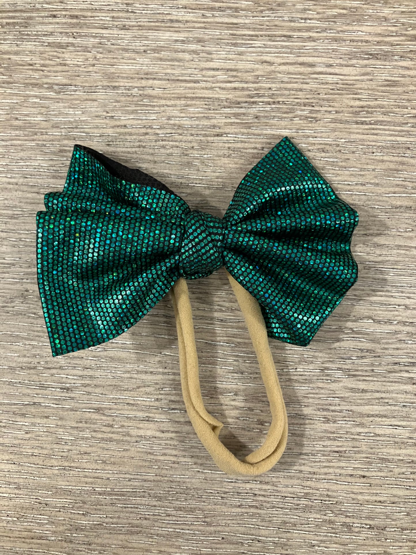 Green holographic nylon bows