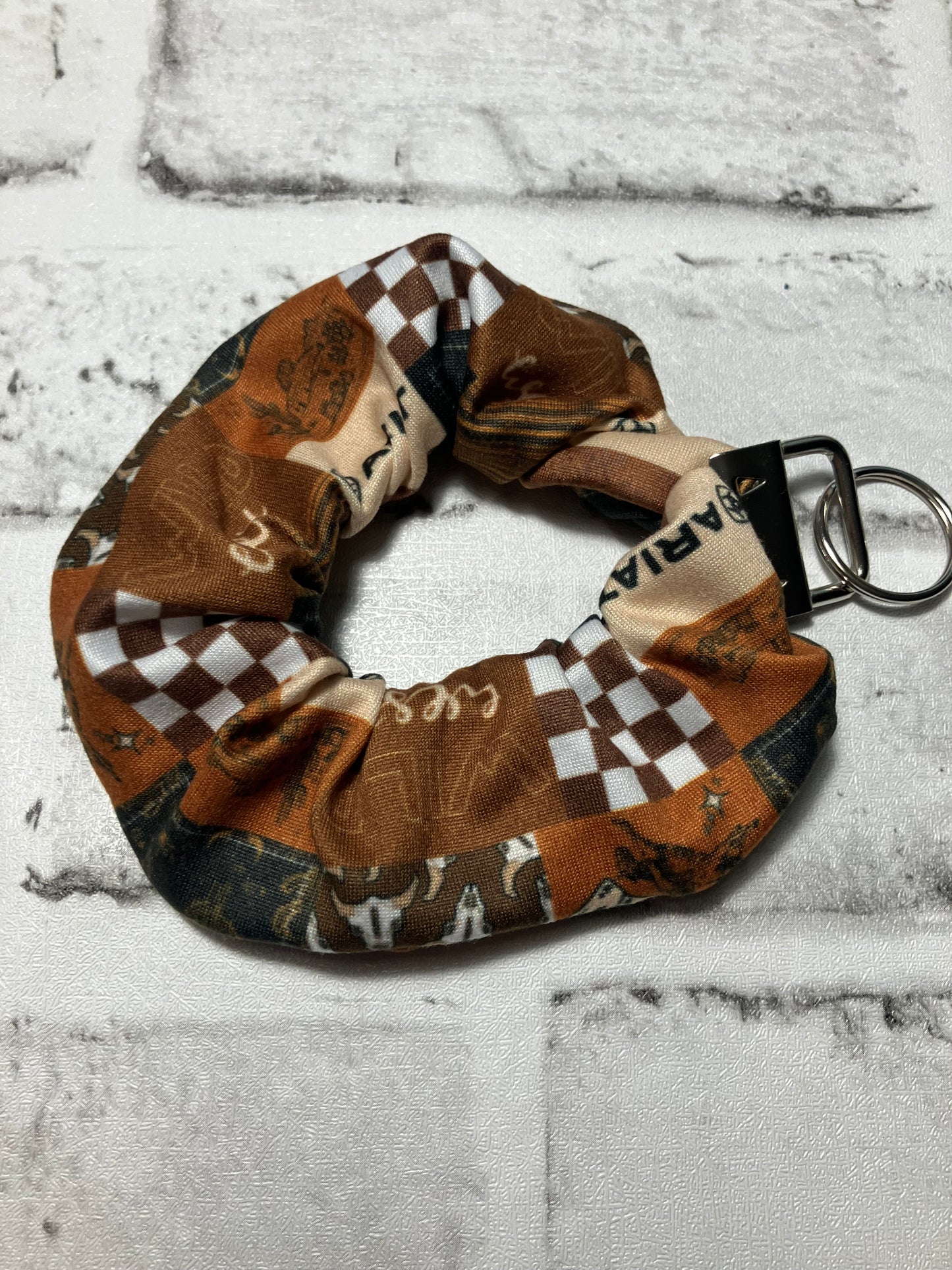 Brown blue collar patchwork scrunchie keychains