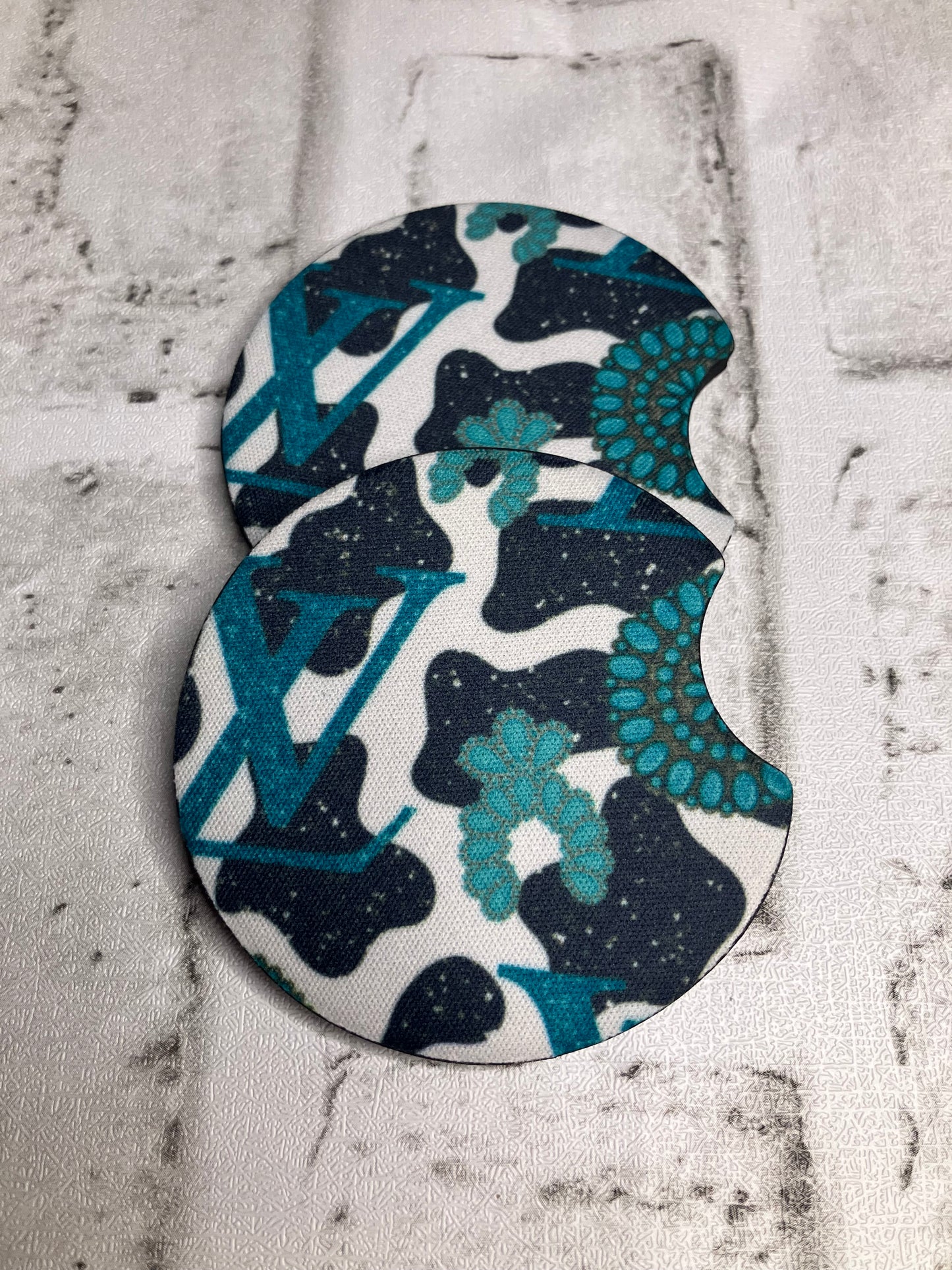 Teal cow high end car coasters