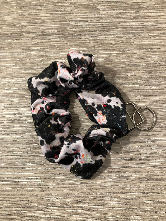 Cow paint splatter scrunchie keychain