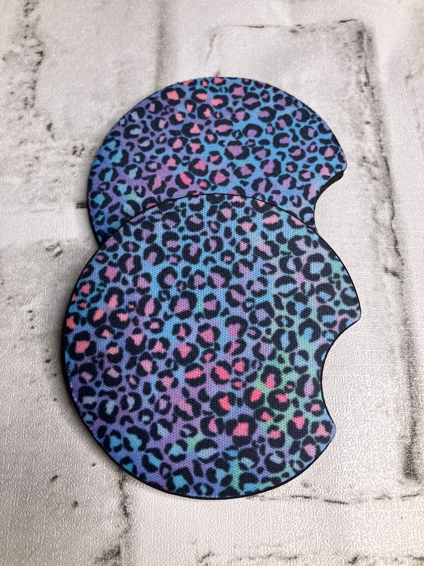 Purple blue pink leopard car coaster