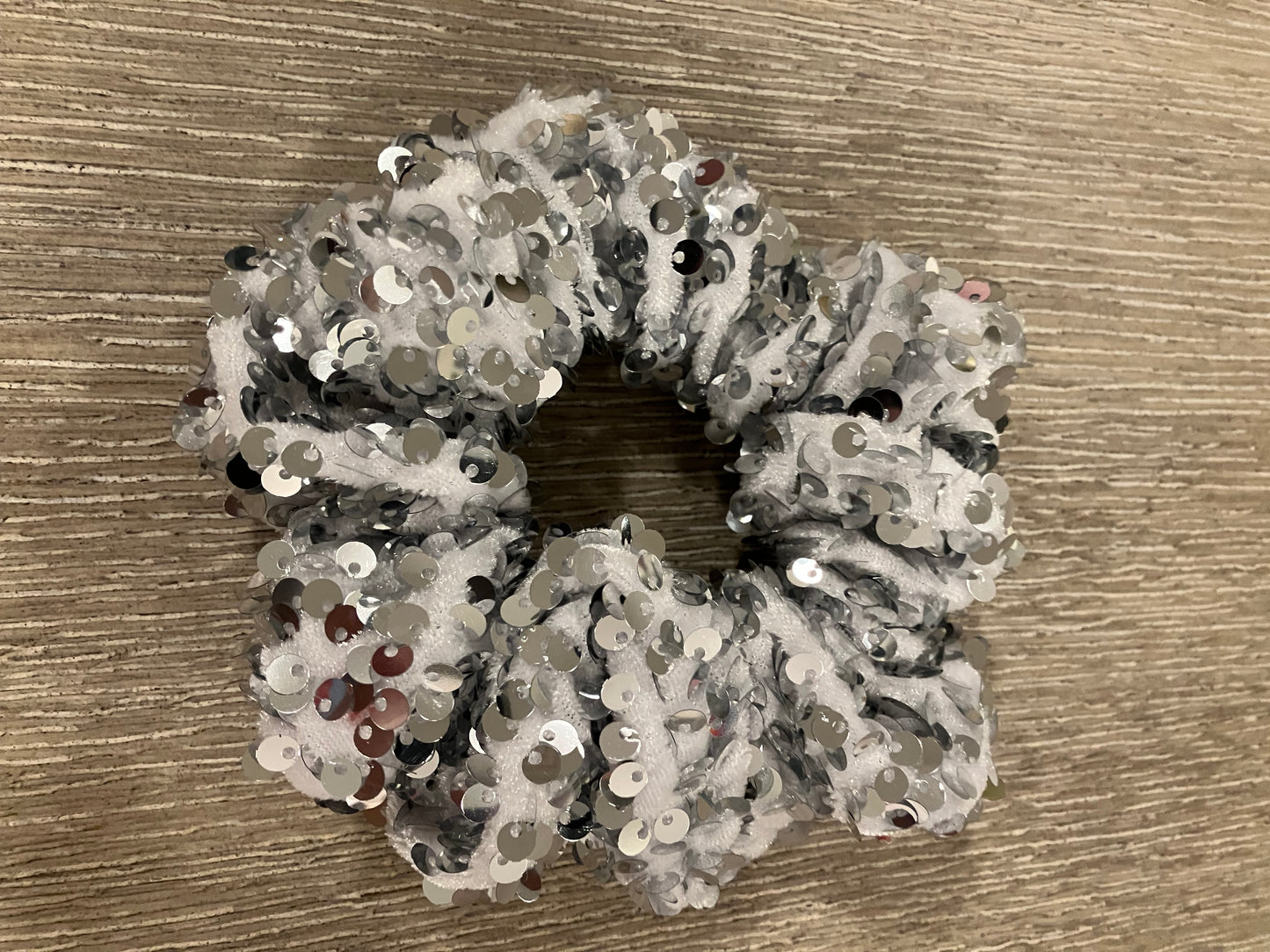 White sequin scrunchies