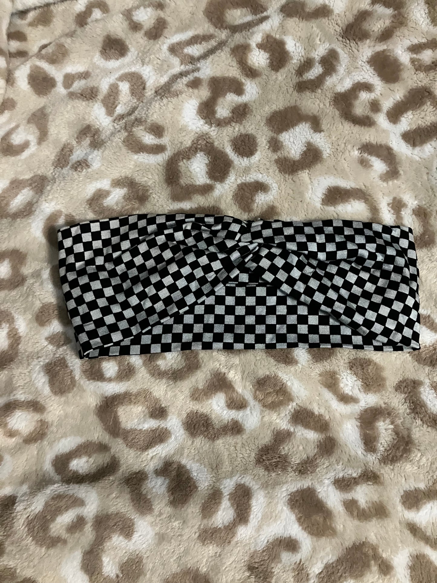 Gray checkered child headbands