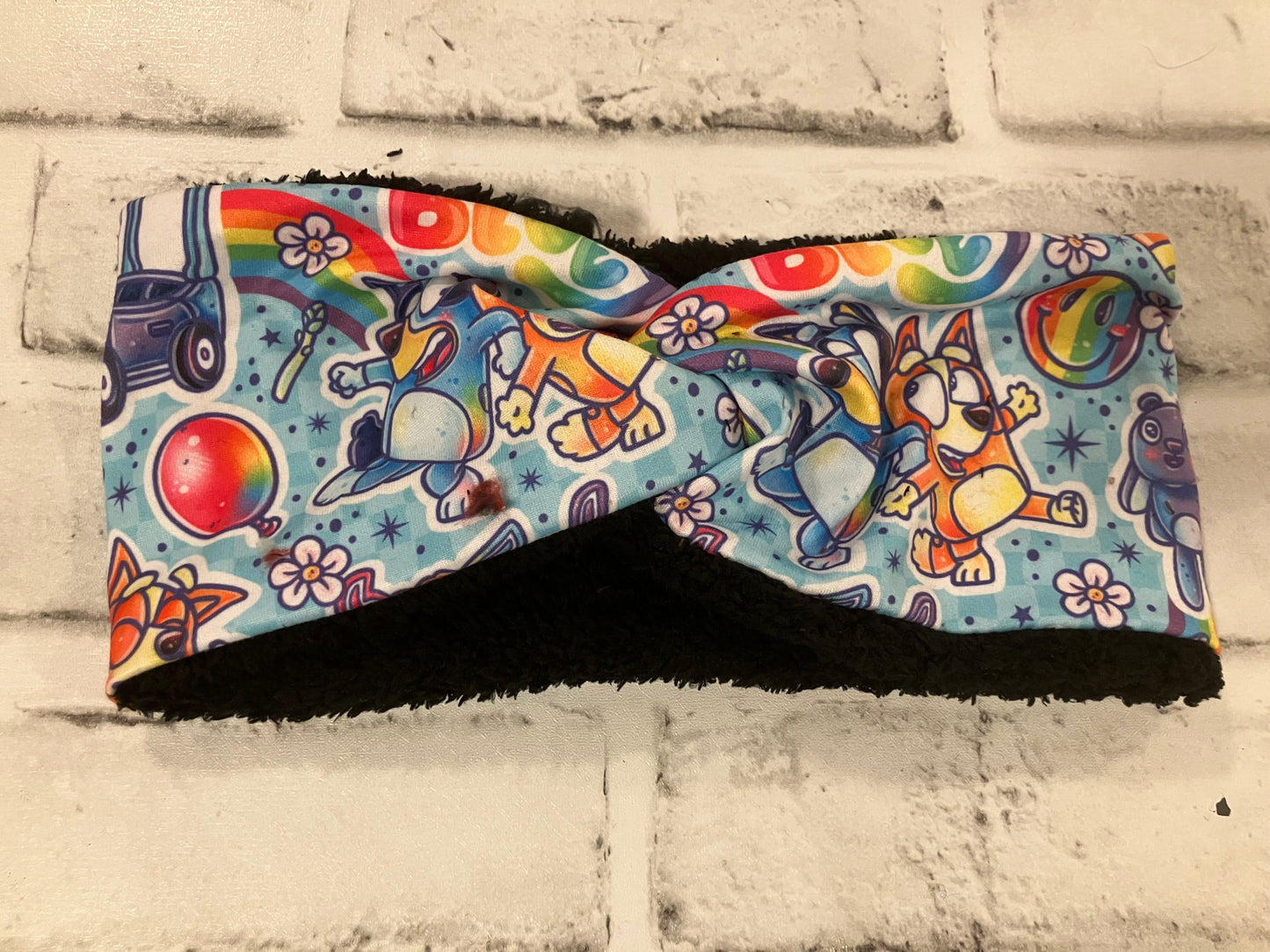 Blue dog rainbow ear warmer